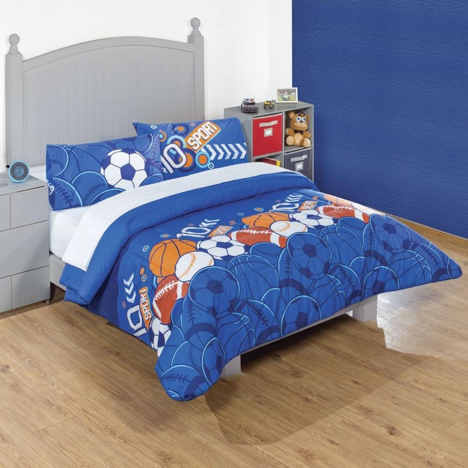 Edredón Individual Niño/juvenil Azul Balones Doble Vista Azul marino Microfibra