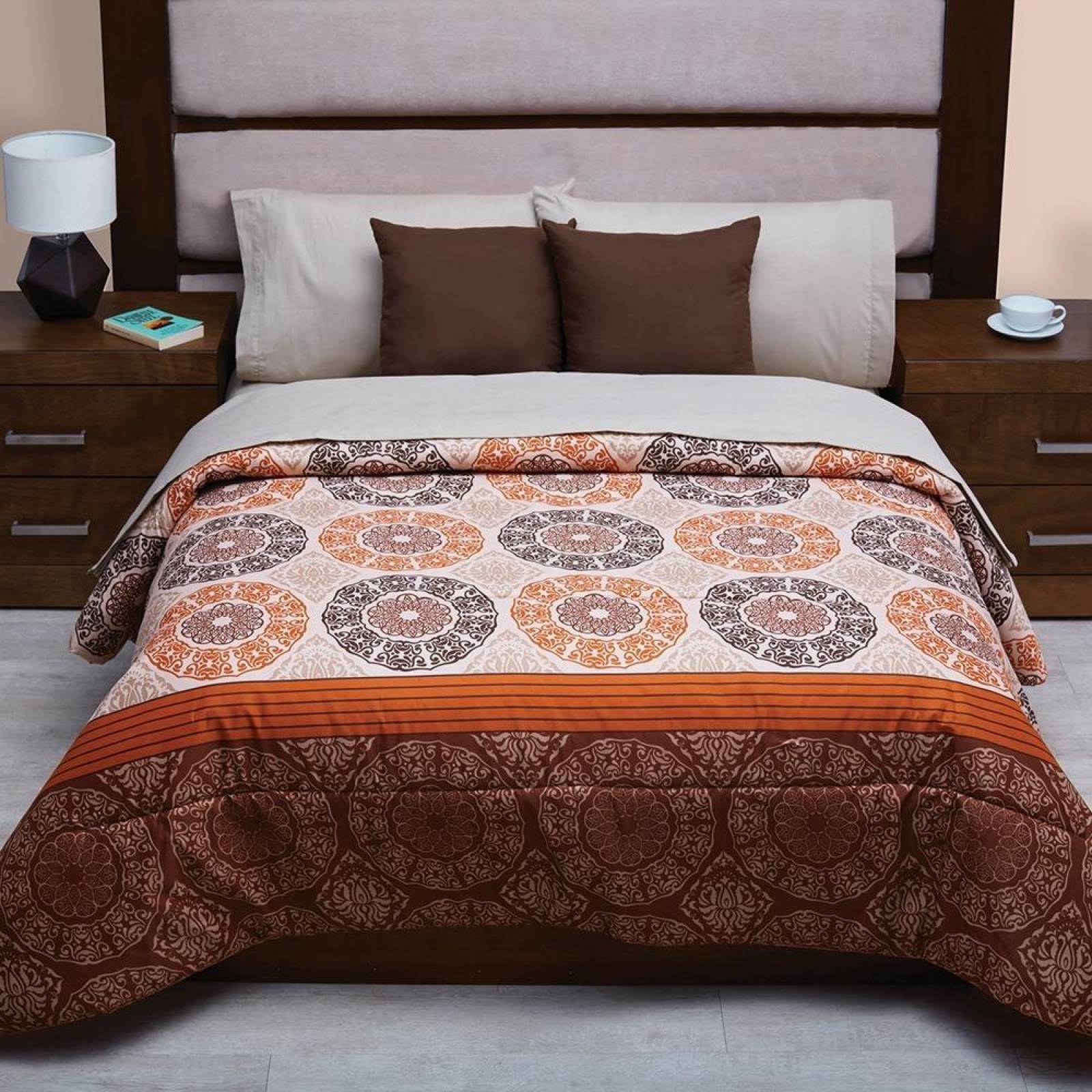 Edredón Para Cama Matrimonial Diseño Mandalas Doble Vista Naranja