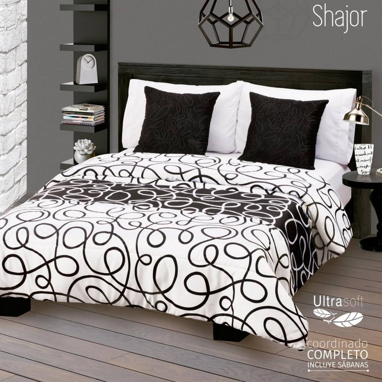 Edredón King Size Doble Vista Geométrico/liso Blanco/negro Microfibra