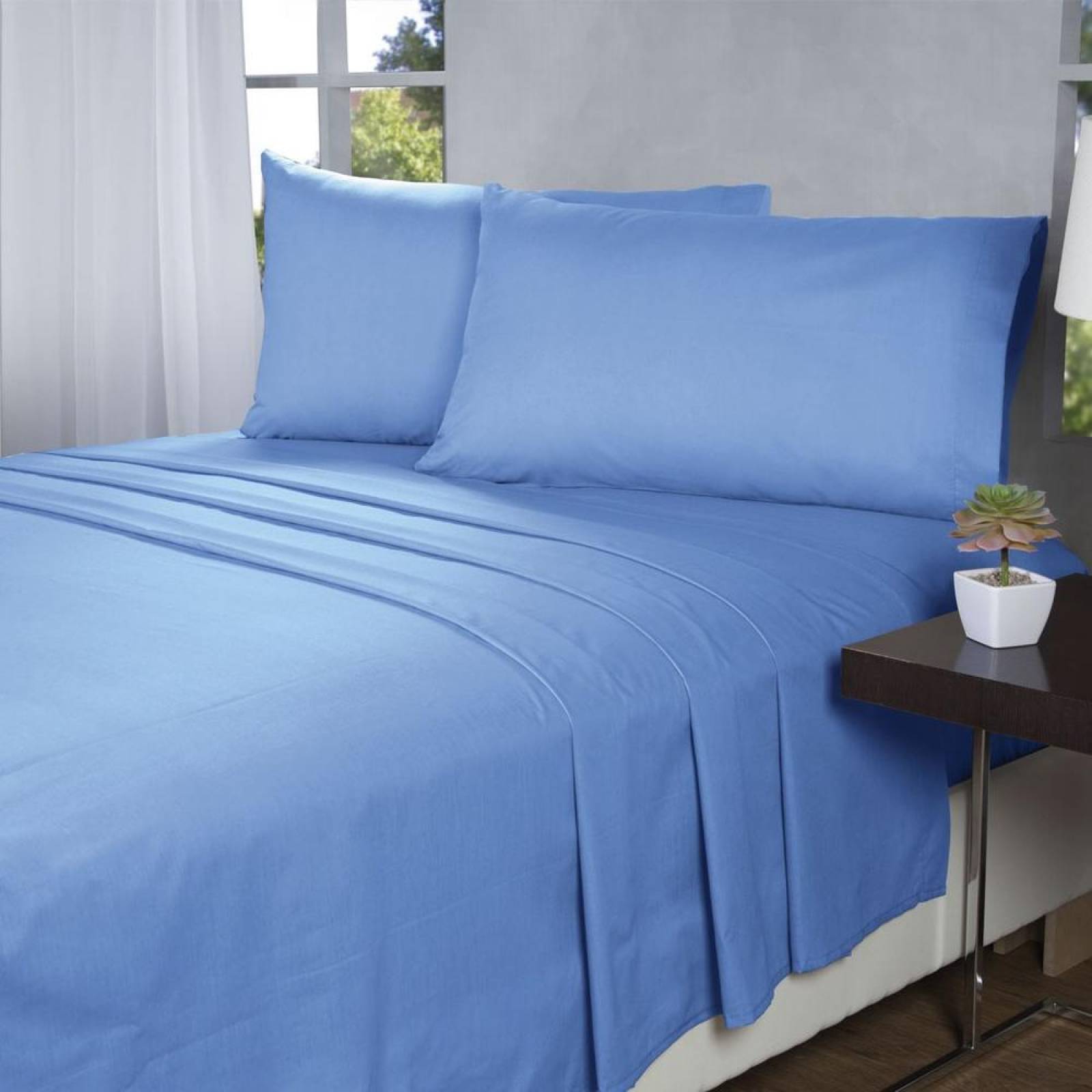 Juego De Sabanas Individual Lisas 50% Algodón Cielo Suaves 