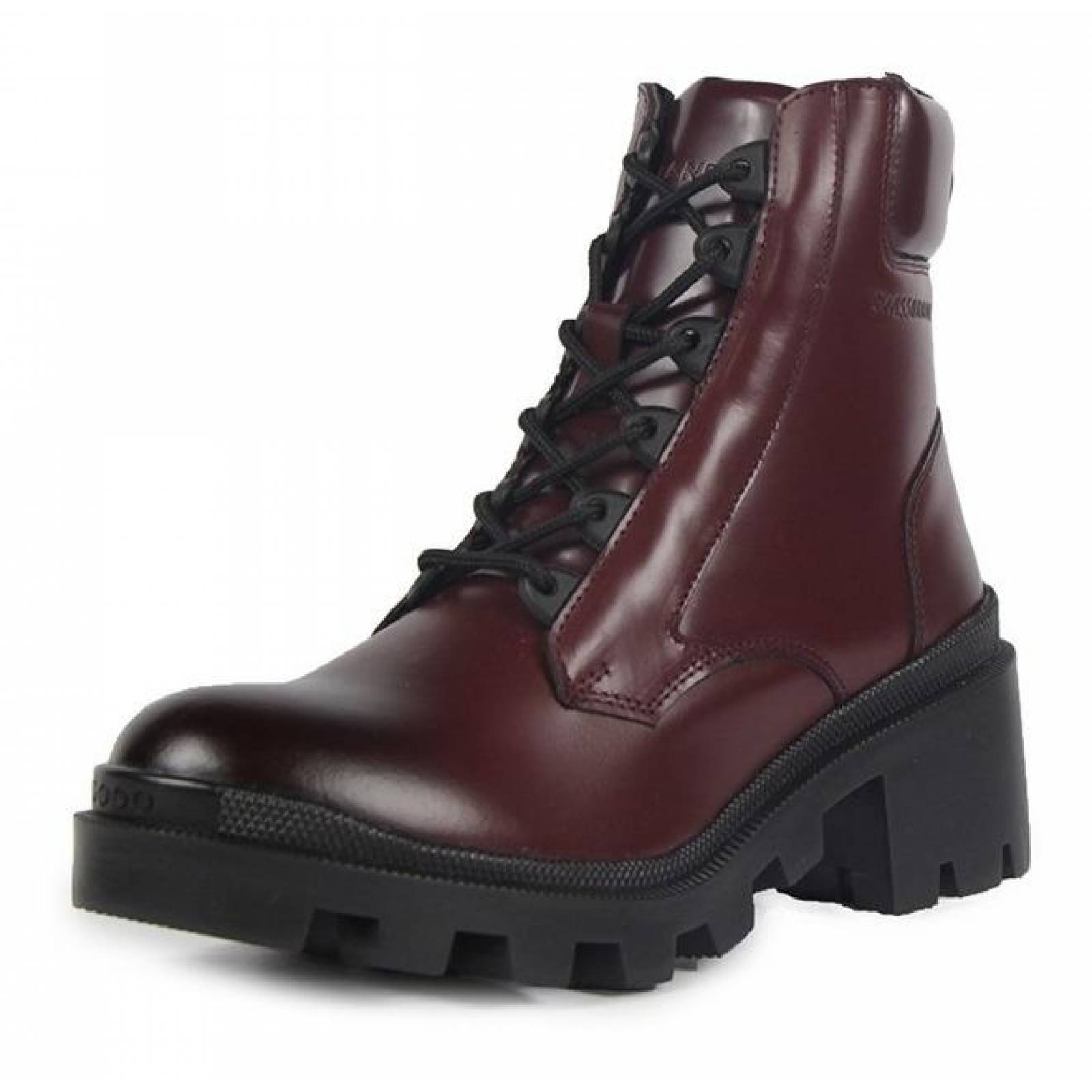 Botas Dama Mujer Swiss Brand Vino Tacón Ancho Casuales 