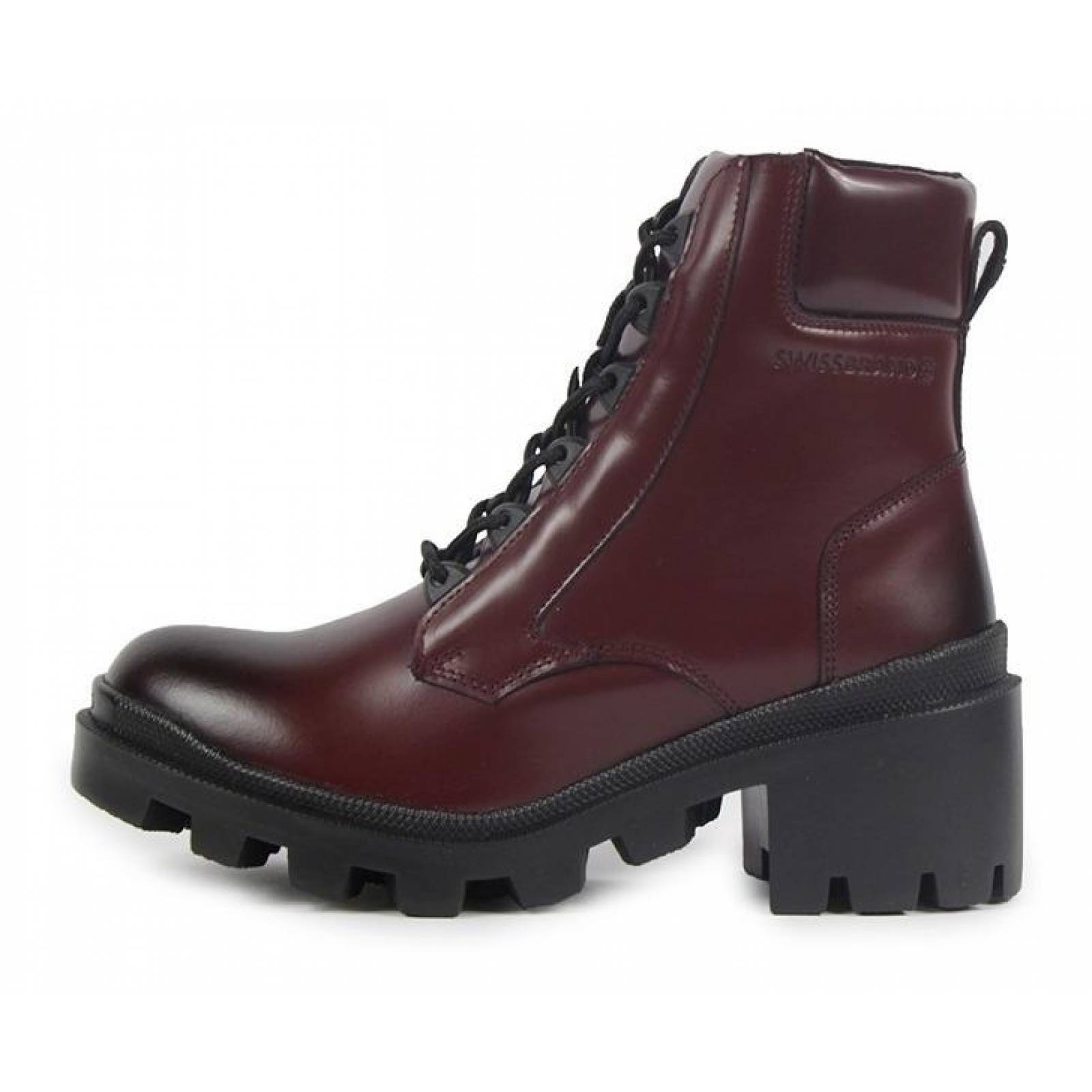 Botas Dama Mujer Swiss Brand Vino Tacón Ancho Casuales 
