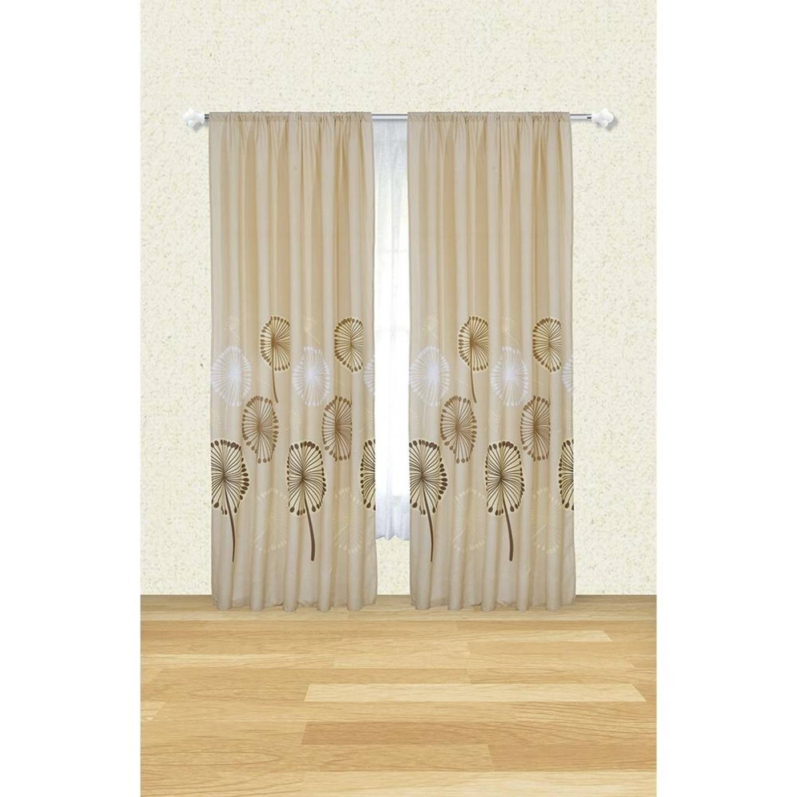 Cortina Brisa Floral Beige/cafe Con Transparencia Ligera