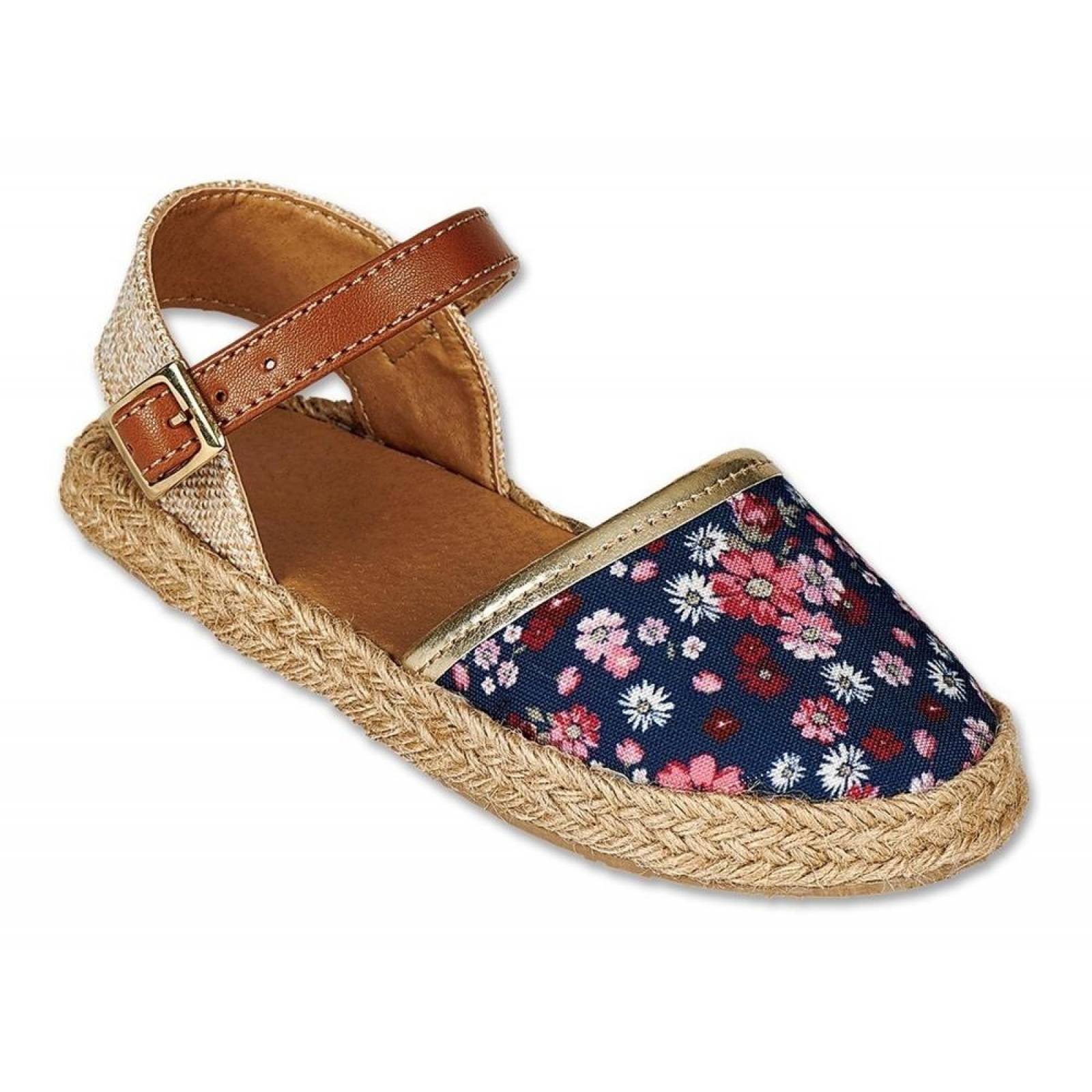 Calzado Kids Niña Zapato Flat Flores Marino Casual Cómodo 