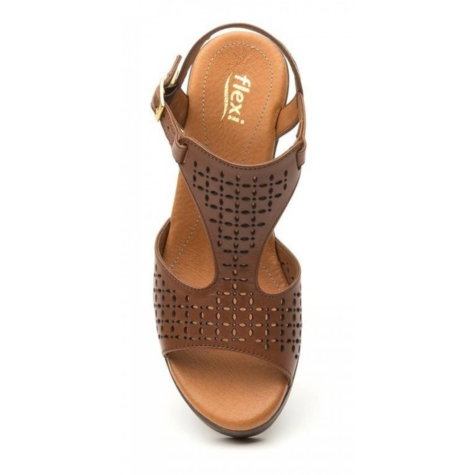 Calzado Dama Mujer Sandalia Plataforma Flexi Piel Cafe Comod 