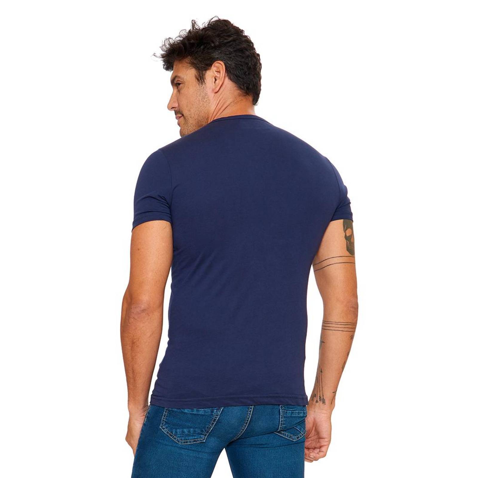 Playera para hombre con cuello V, azul marino, manga corta 