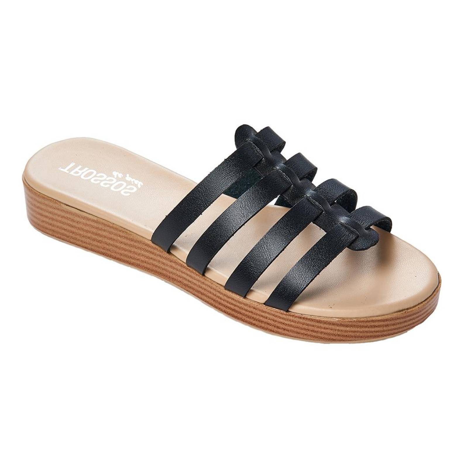 Sandalia Casual Mujer acabado Tipo Piel Negro 