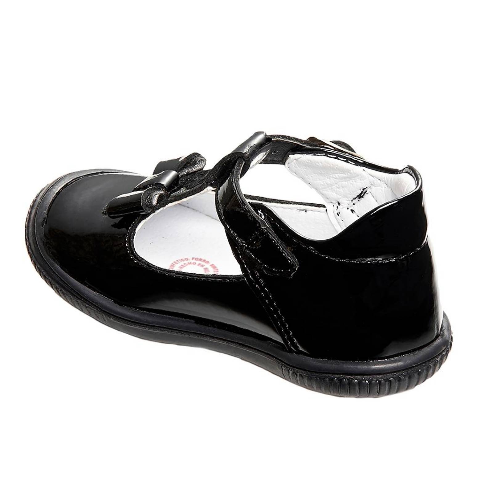 Zapato Para Niña Casual Charol Negro Con Moño Cómodo