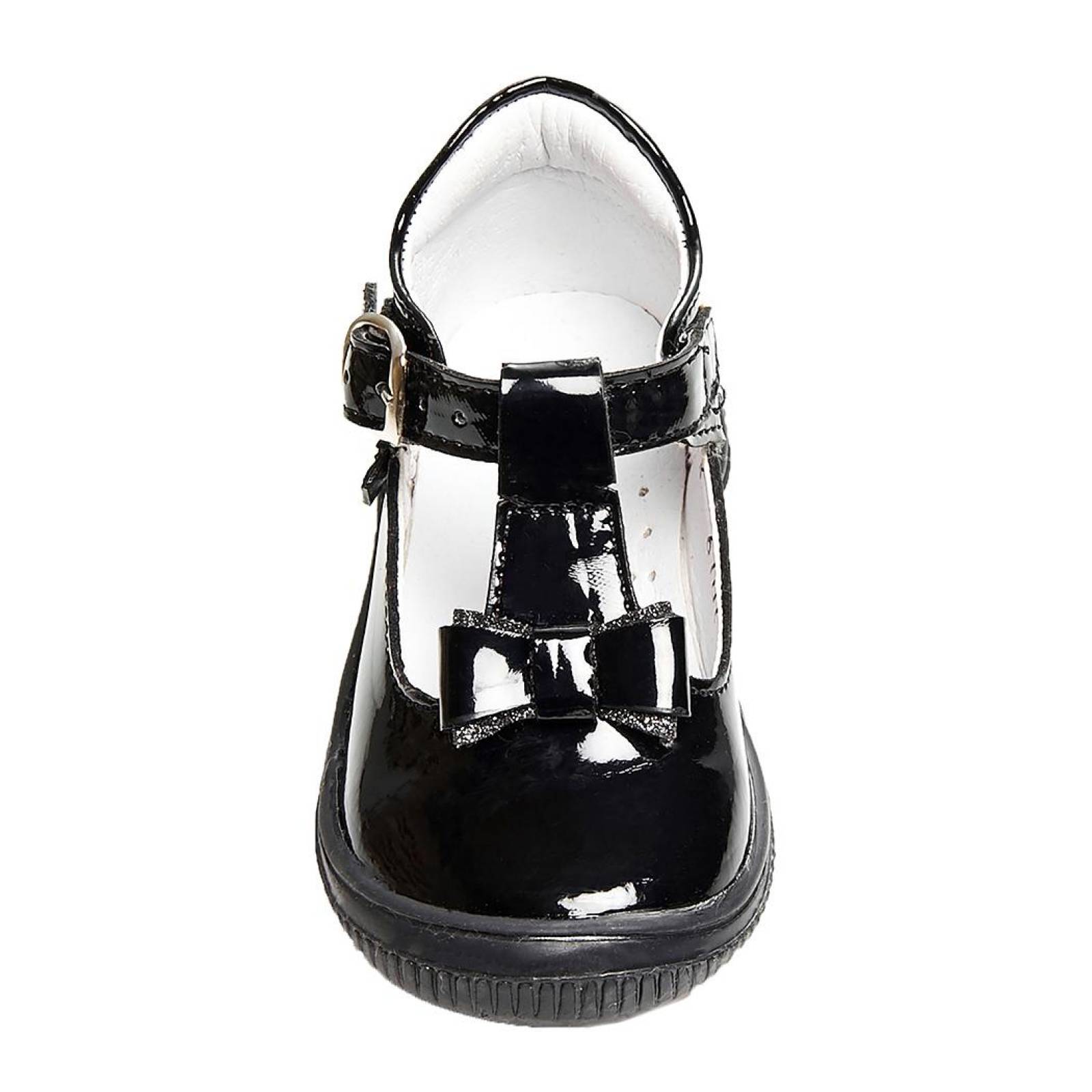 Zapato Para Niña Casual Charol Negro Con Moño Cómodo