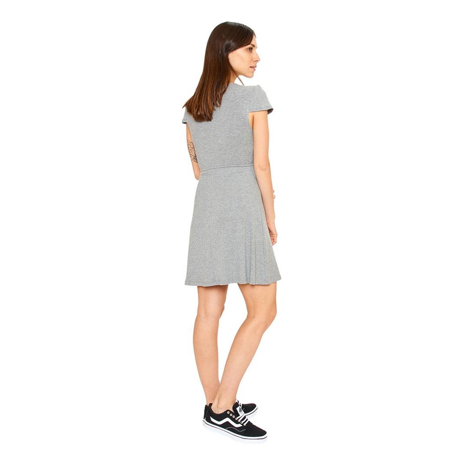 Vestido Mujer Corte Imperio con Jareta, linea A confeccionado en Rib Gris Jaspe 