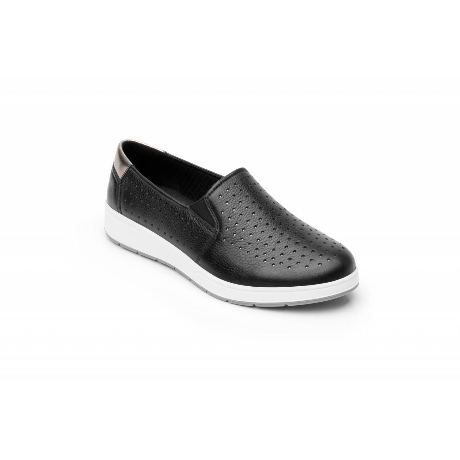 Tenis Slip-On Flexi Casual En Piel Negro Para Mujer 103601 