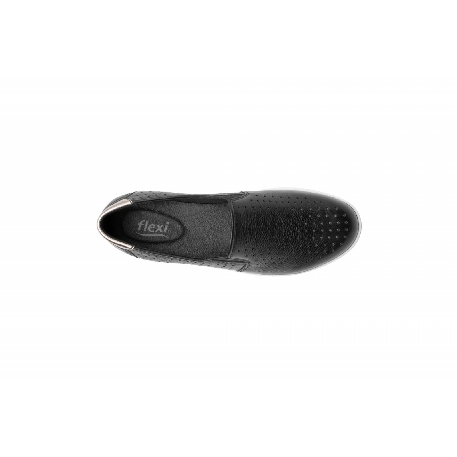 Tenis Slip-On Flexi Casual En Piel Negro Para Mujer 103601 