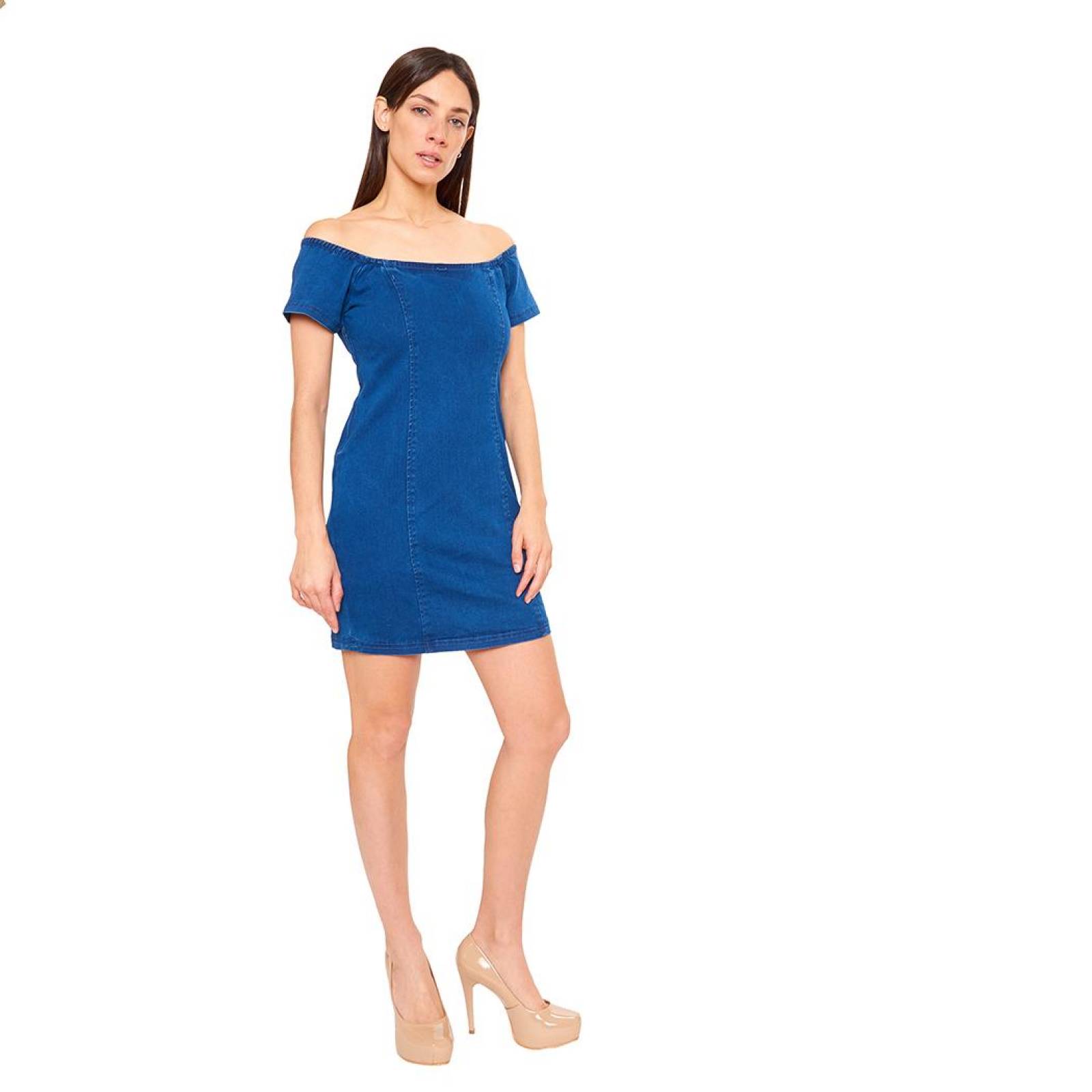 Vestido Casual Mezclilla Azul Hombros Caidos Para Mujer 
