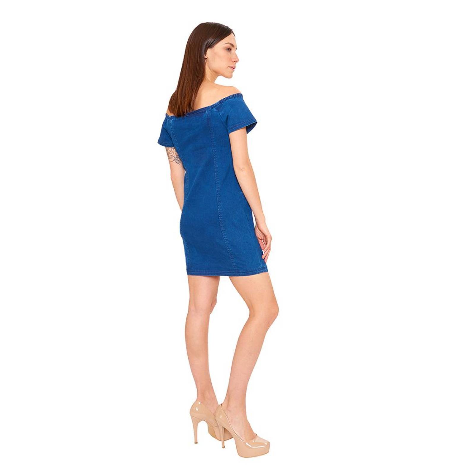 Vestido Casual Mezclilla Azul Hombros Caidos Para Mujer 