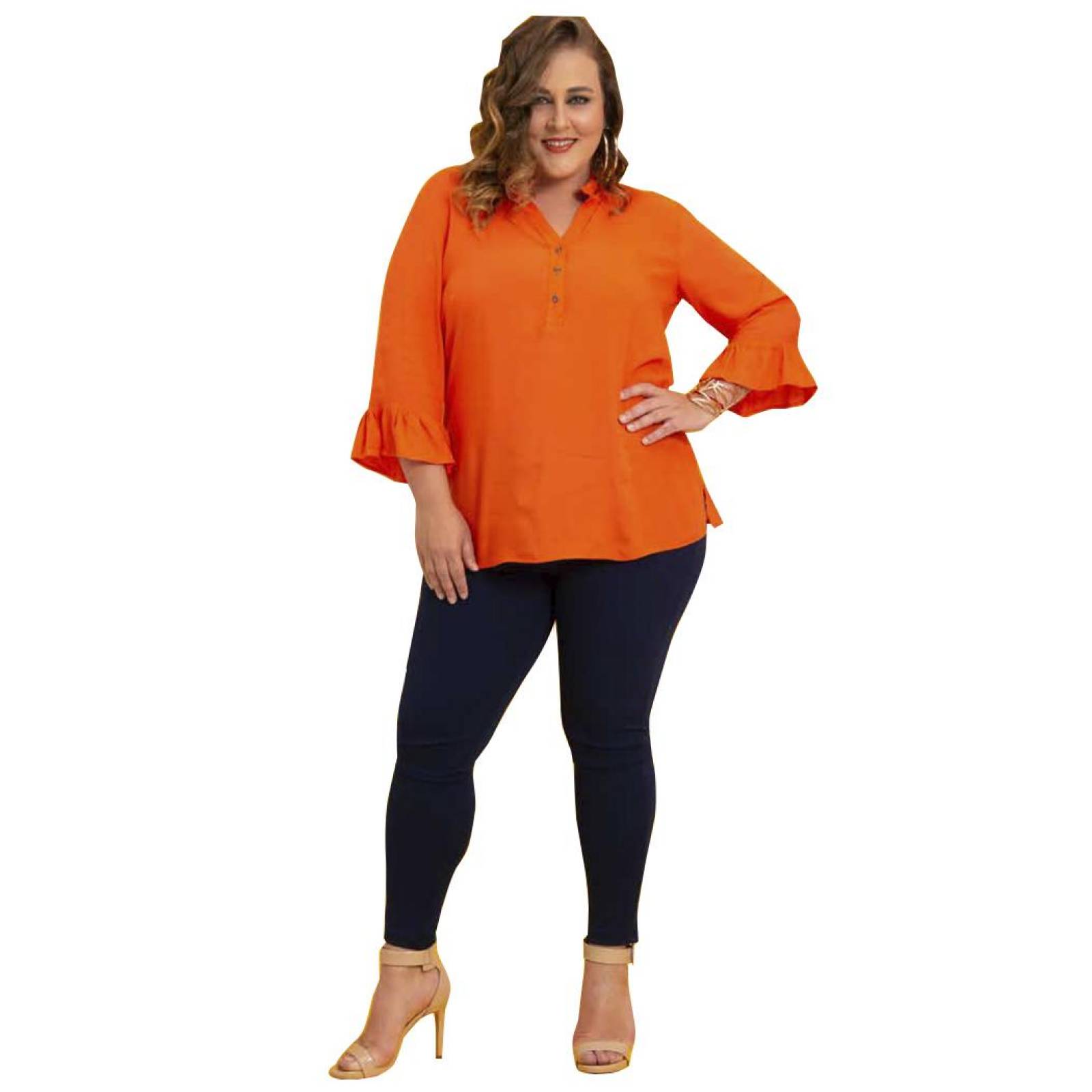 Blusa Mujer Tallas Grandes manga 3/4 confeccionada en Rayón Chalis Naranja