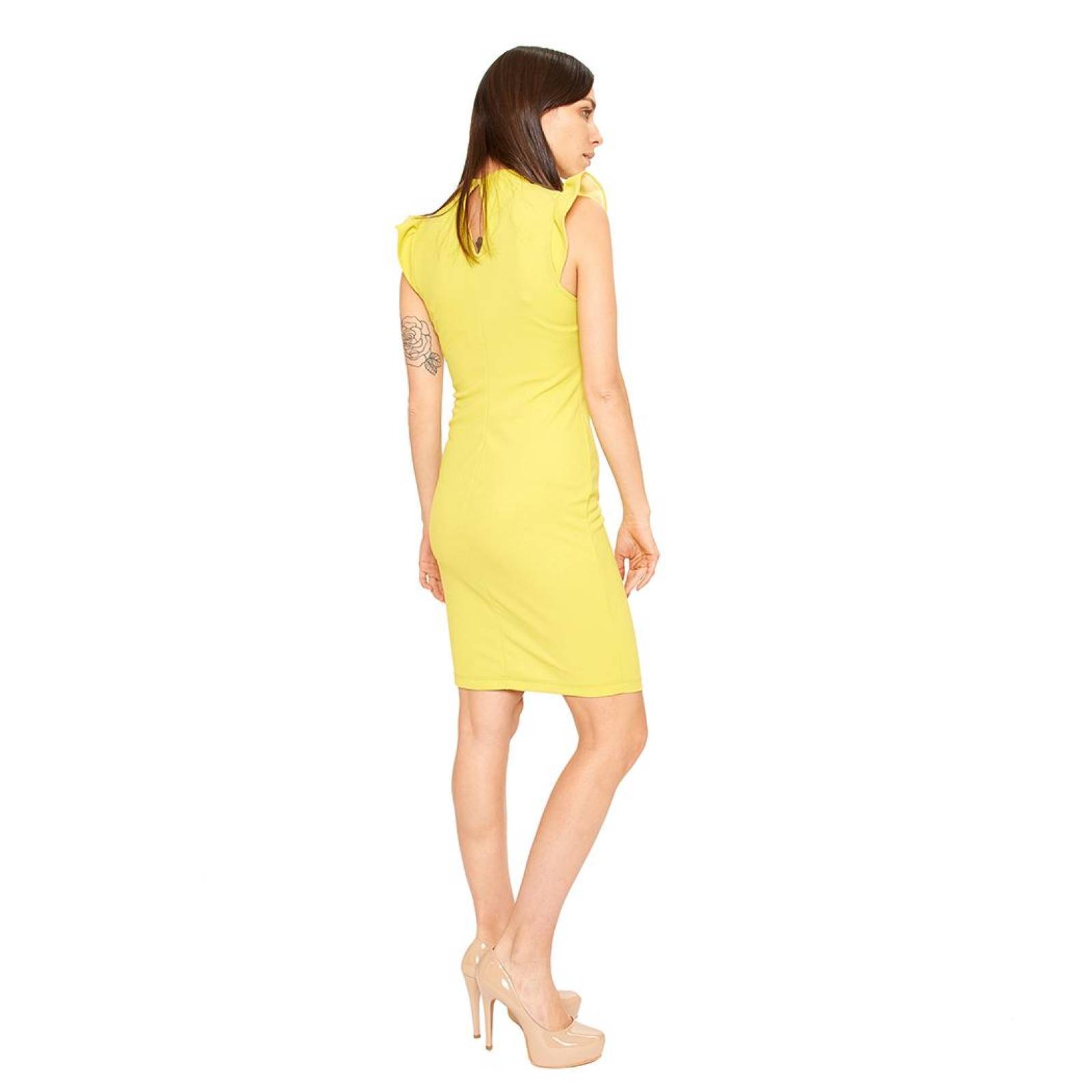 Vestido Mujer Recto Volante Mangas Casual/Formal Lime