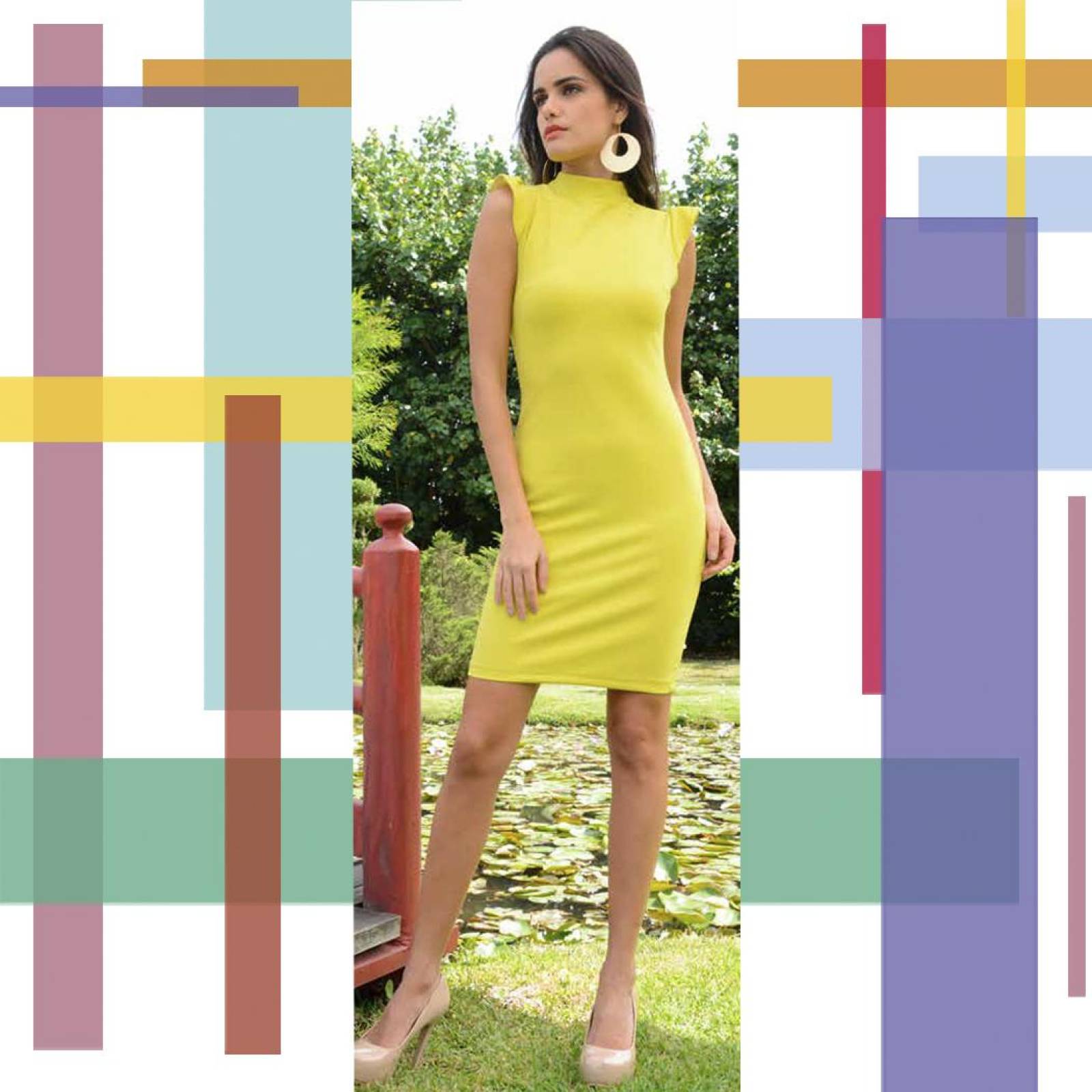Vestido Mujer Recto Volante Mangas Casual/Formal Lime