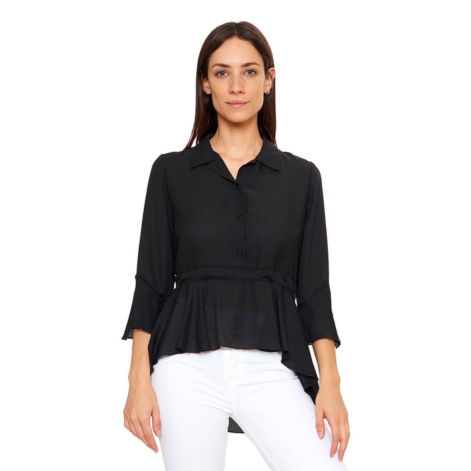 Blusa Mujer Casual/Formal Negro Cola De Pato Con Amarre 