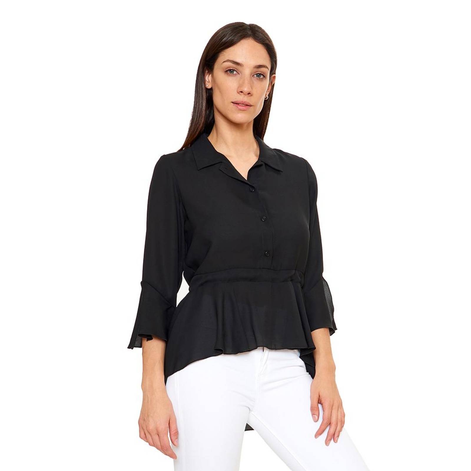 Blusa Mujer Casual/Formal Negro Cola De Pato Con Amarre 