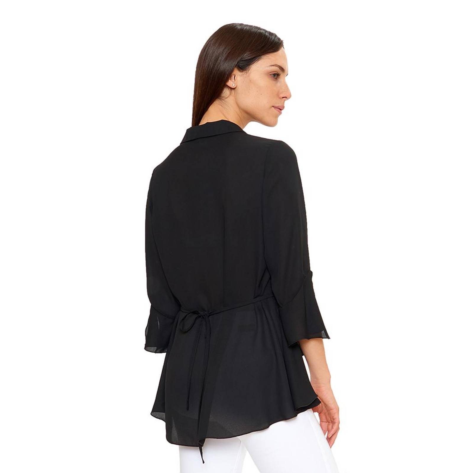 Blusa Mujer Casual/Formal Negro Cola De Pato Con Amarre 