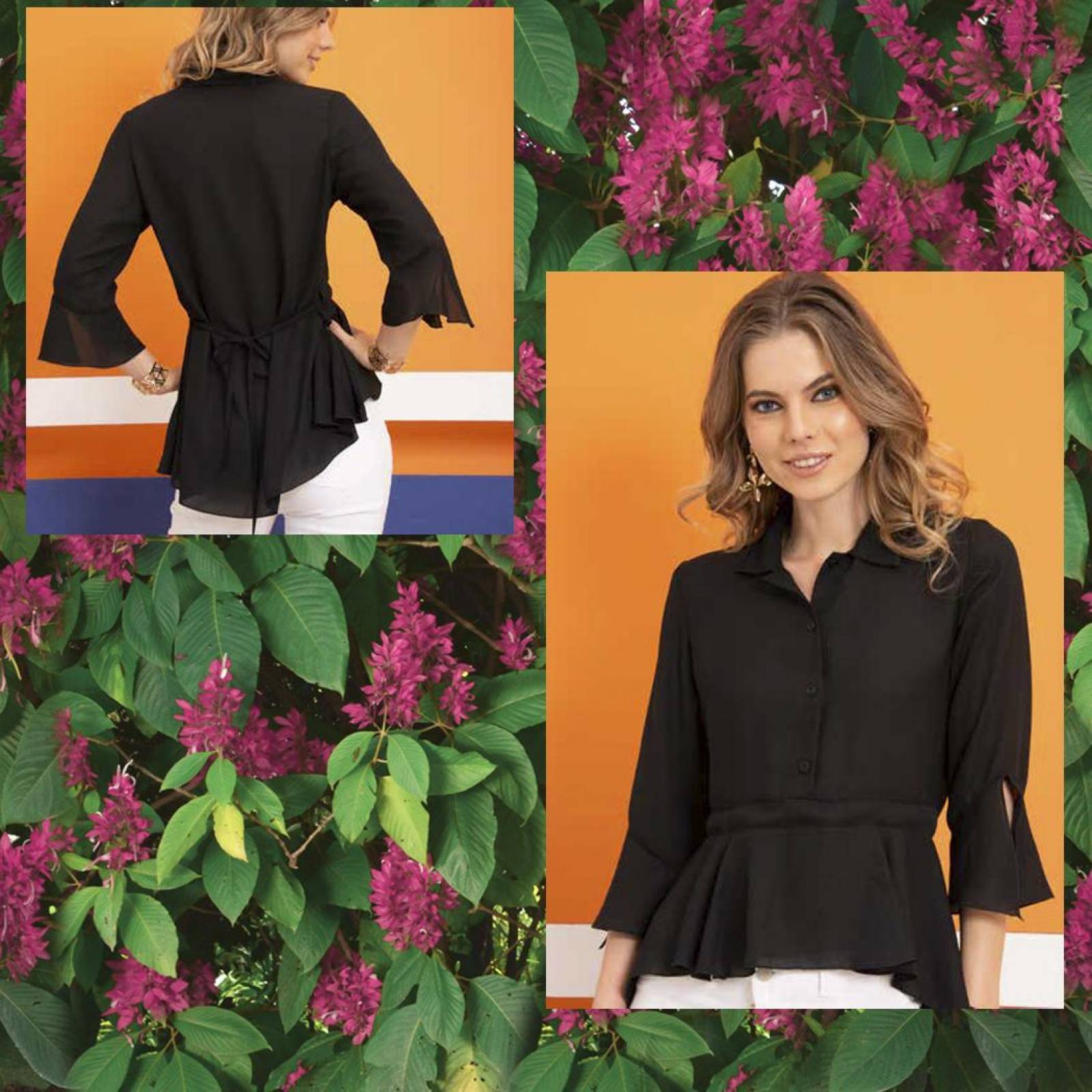 Blusa Mujer Casual/Formal Negro Cola De Pato Con Amarre 