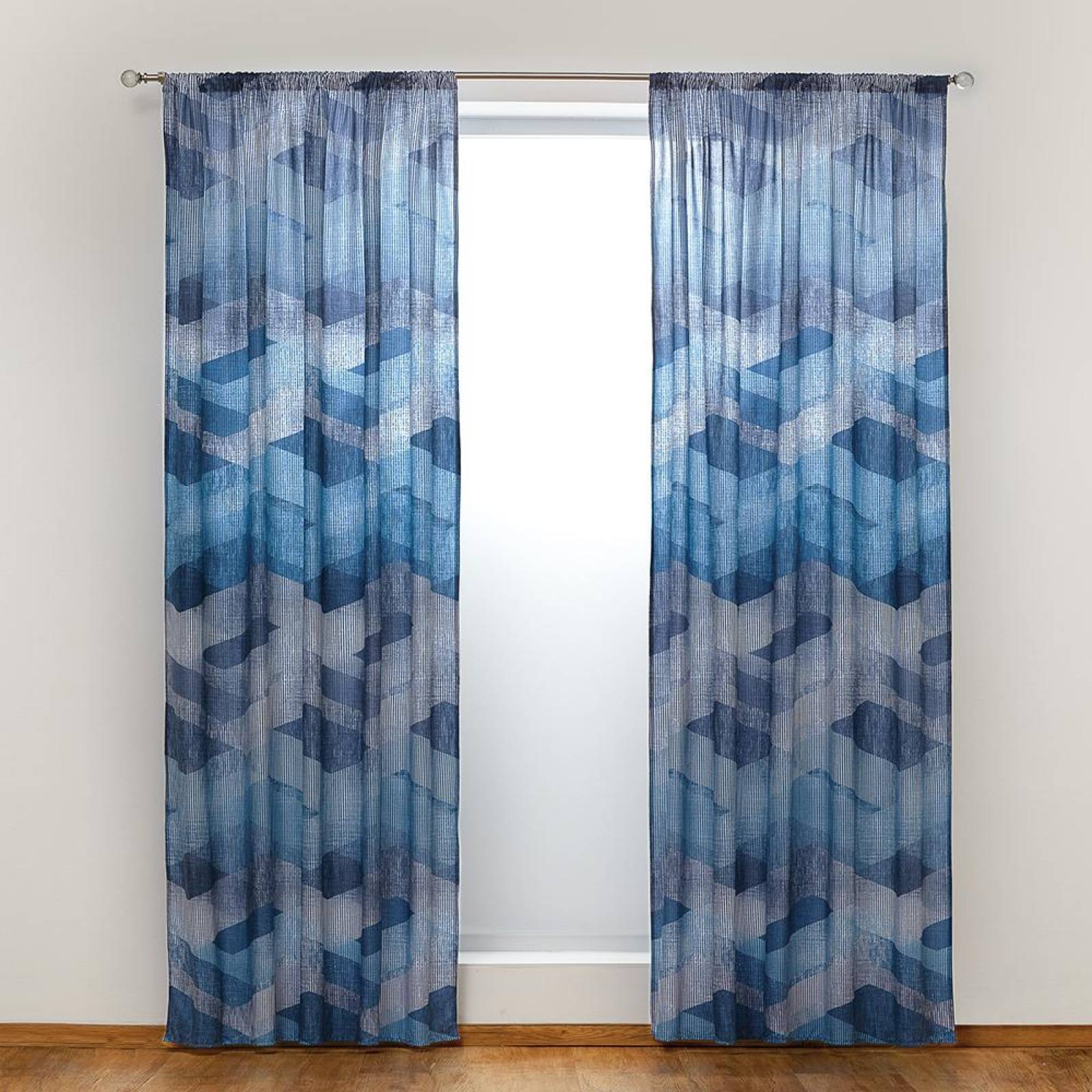 Cortinas Diseño Geometrico Azul Contrastes Transparencia Media 