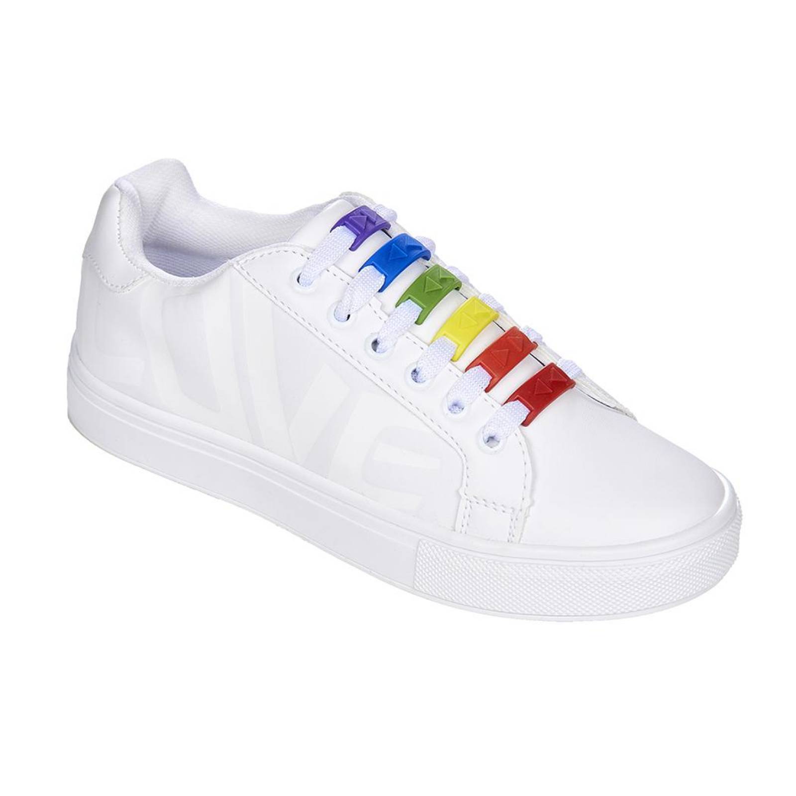 tenis blancos con agujetas de color