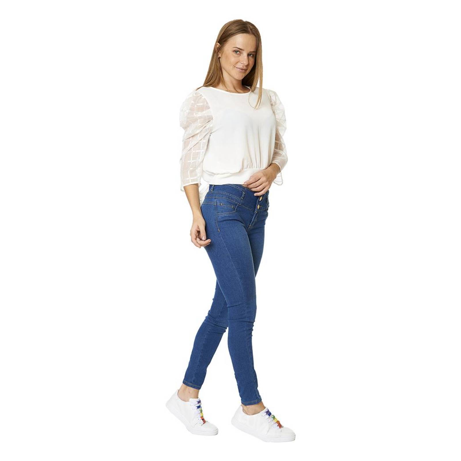 Blusa Mujer Mangas Aglobadas Con Transparencia Casual 