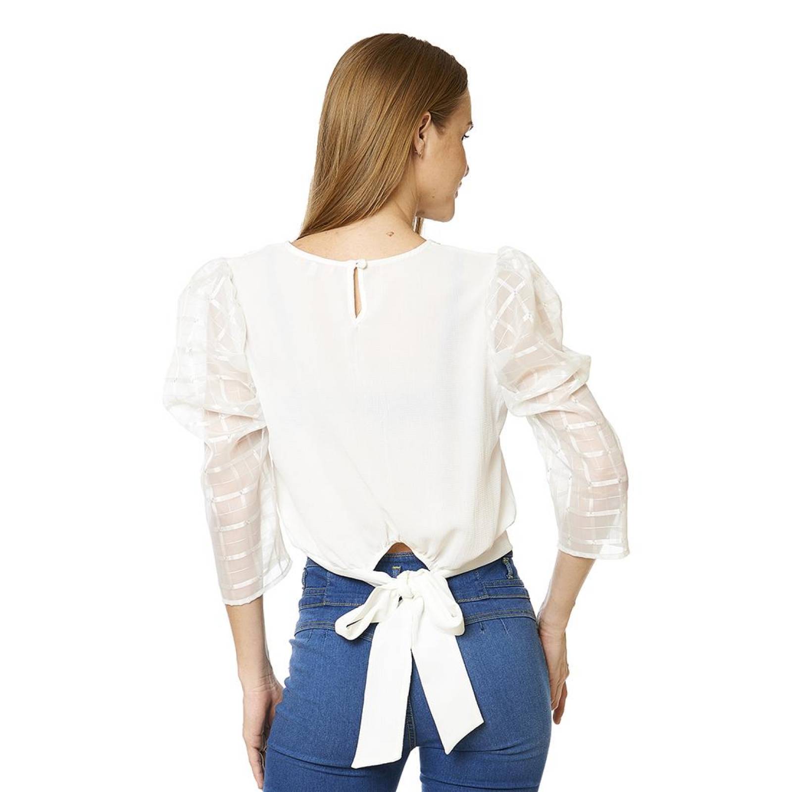Blusa Mujer Mangas Aglobadas Con Transparencia Casual 