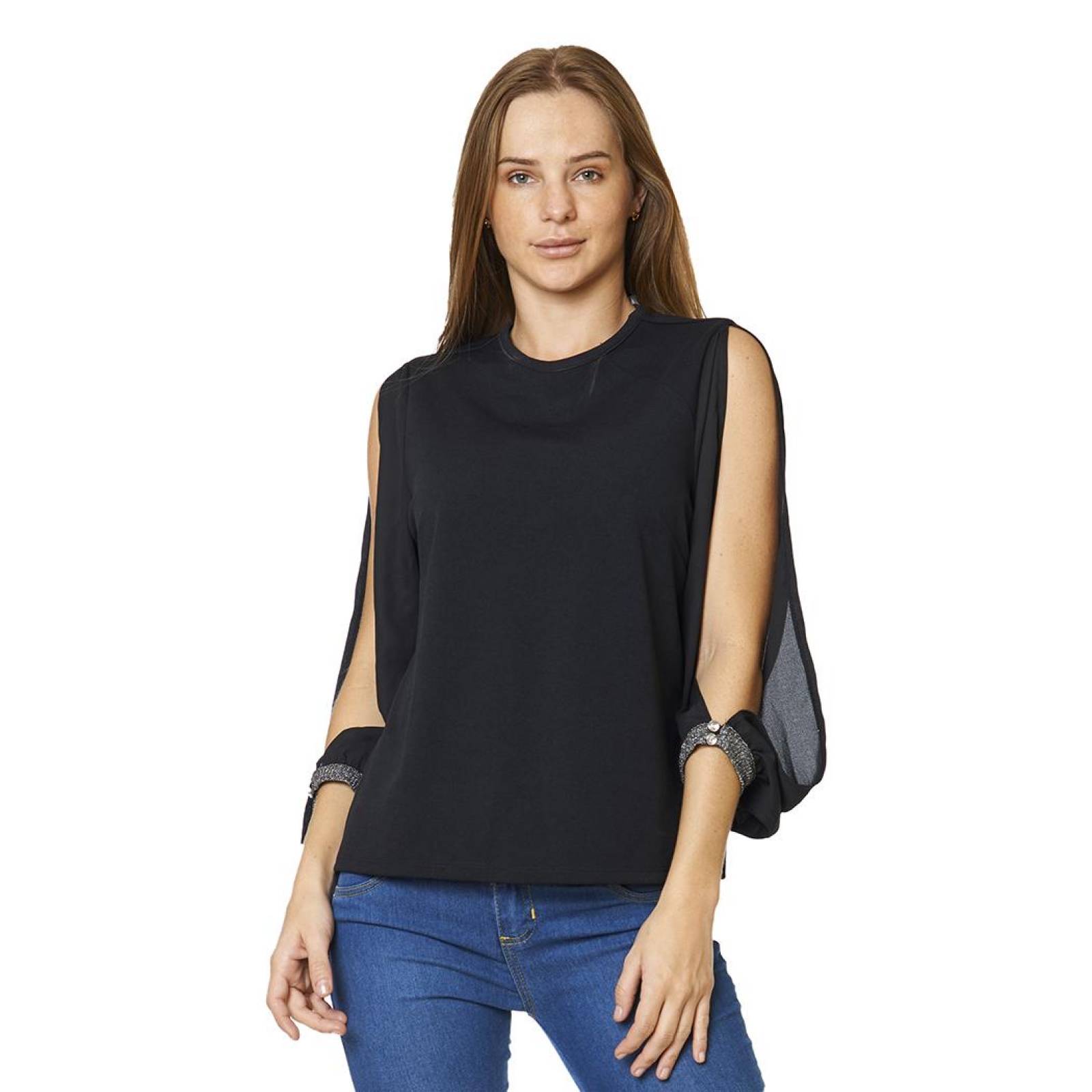 Blusa Mujer manga abierta Decoración Puño Casual Formal