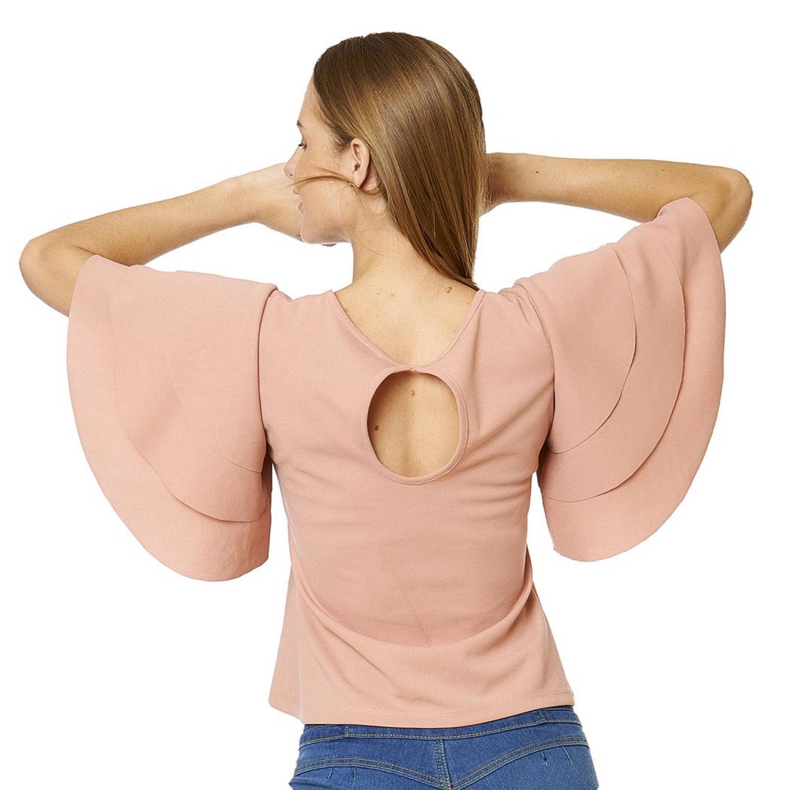 Blusa Lisa Mujer Manga Corta Olanes Casual Palo de Rosa 