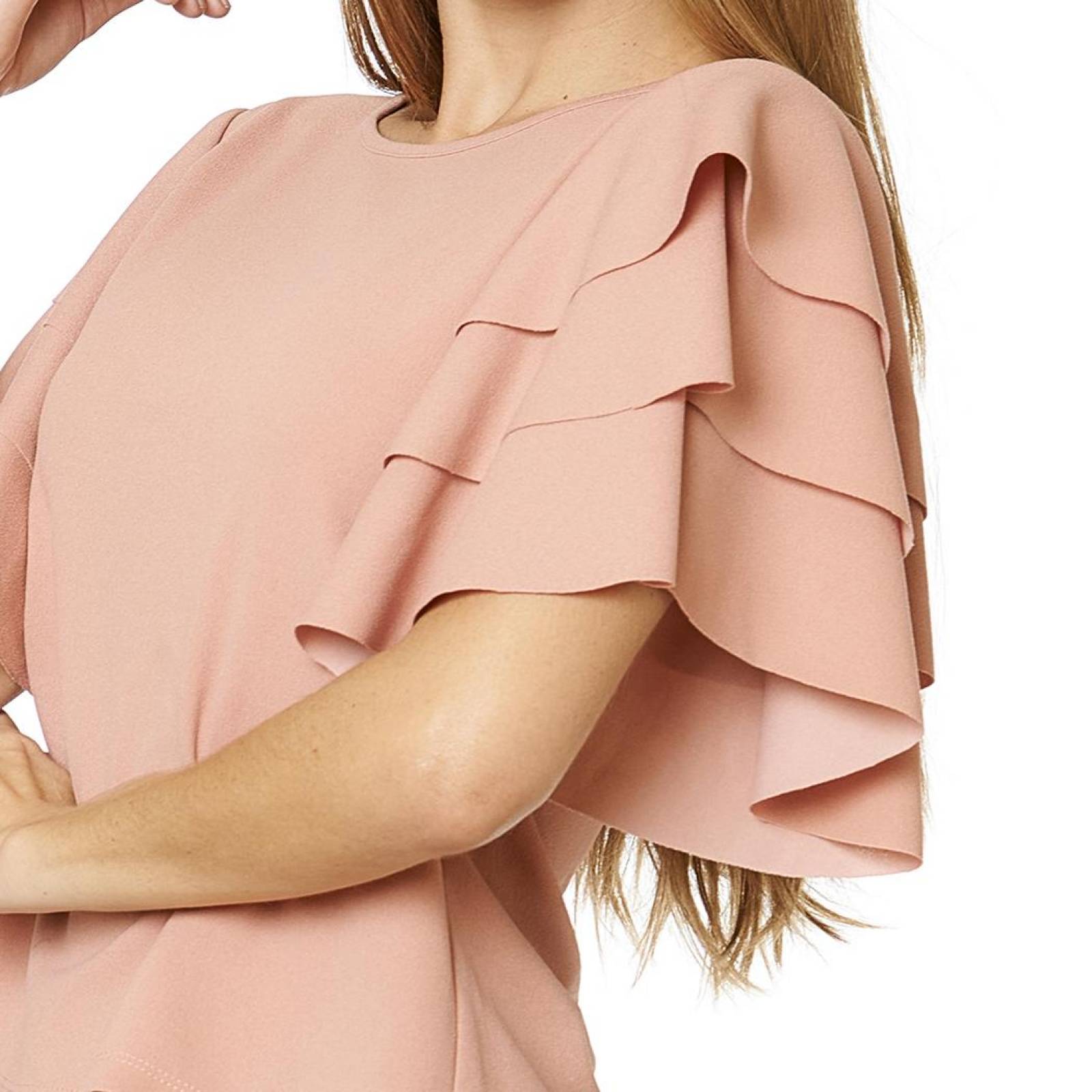 Blusa Lisa Mujer Manga Corta Olanes Casual Palo de Rosa 
