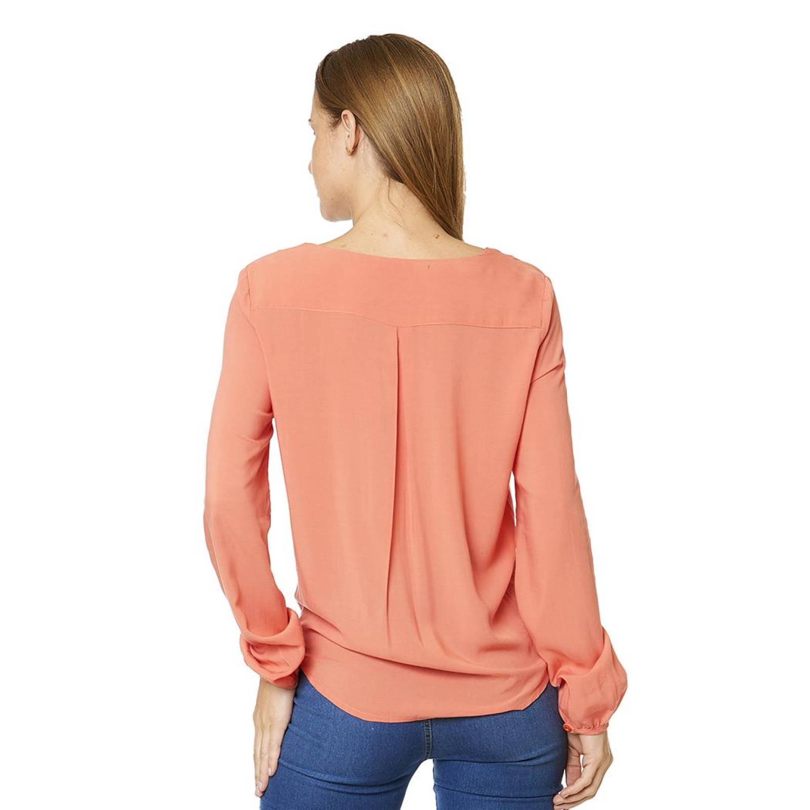 Blusa Básica Mujer con amarre Manga Larga Casual Coral 