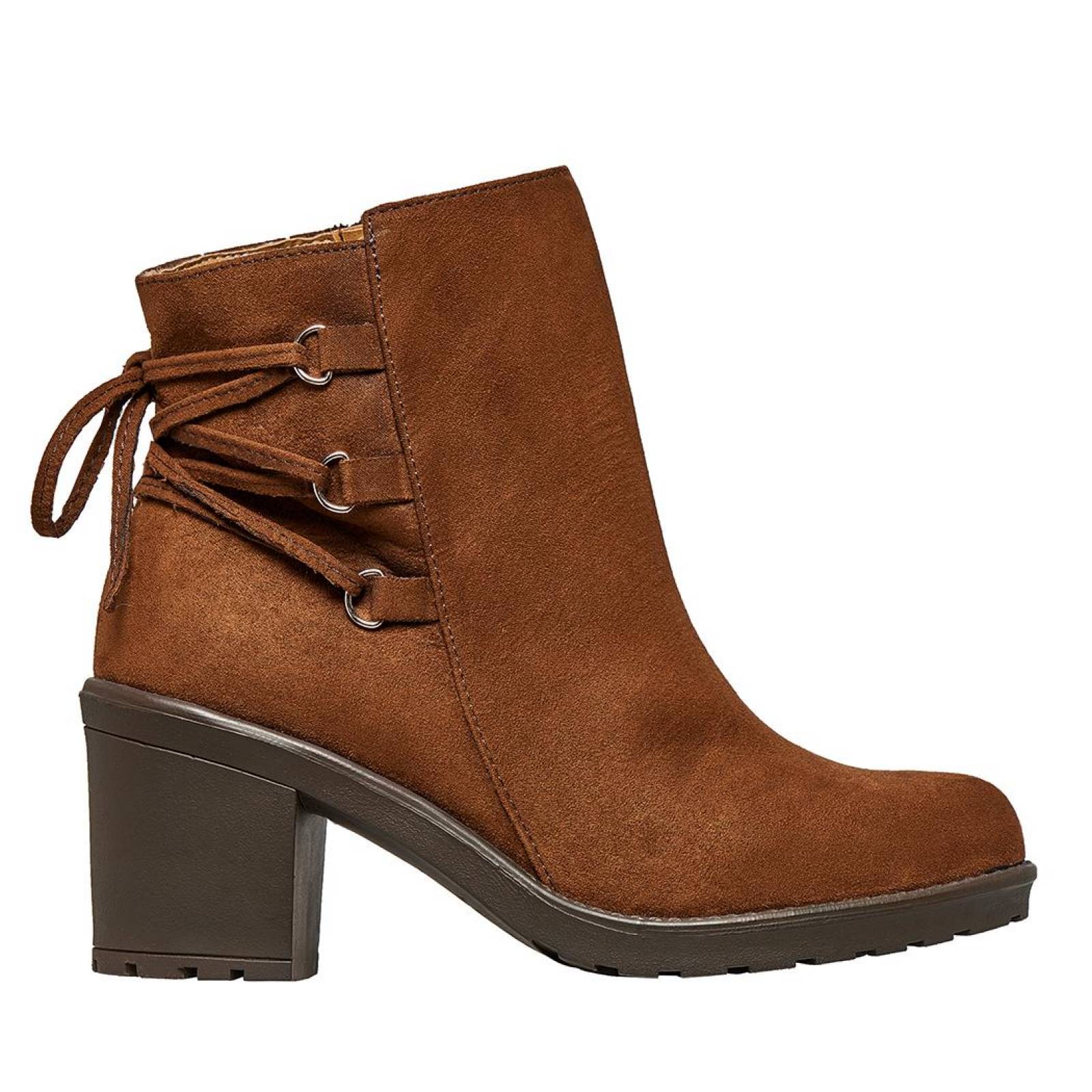 Botín Mujer Tipo Gamuza Tacón Ancho Cordon Moda Casual 