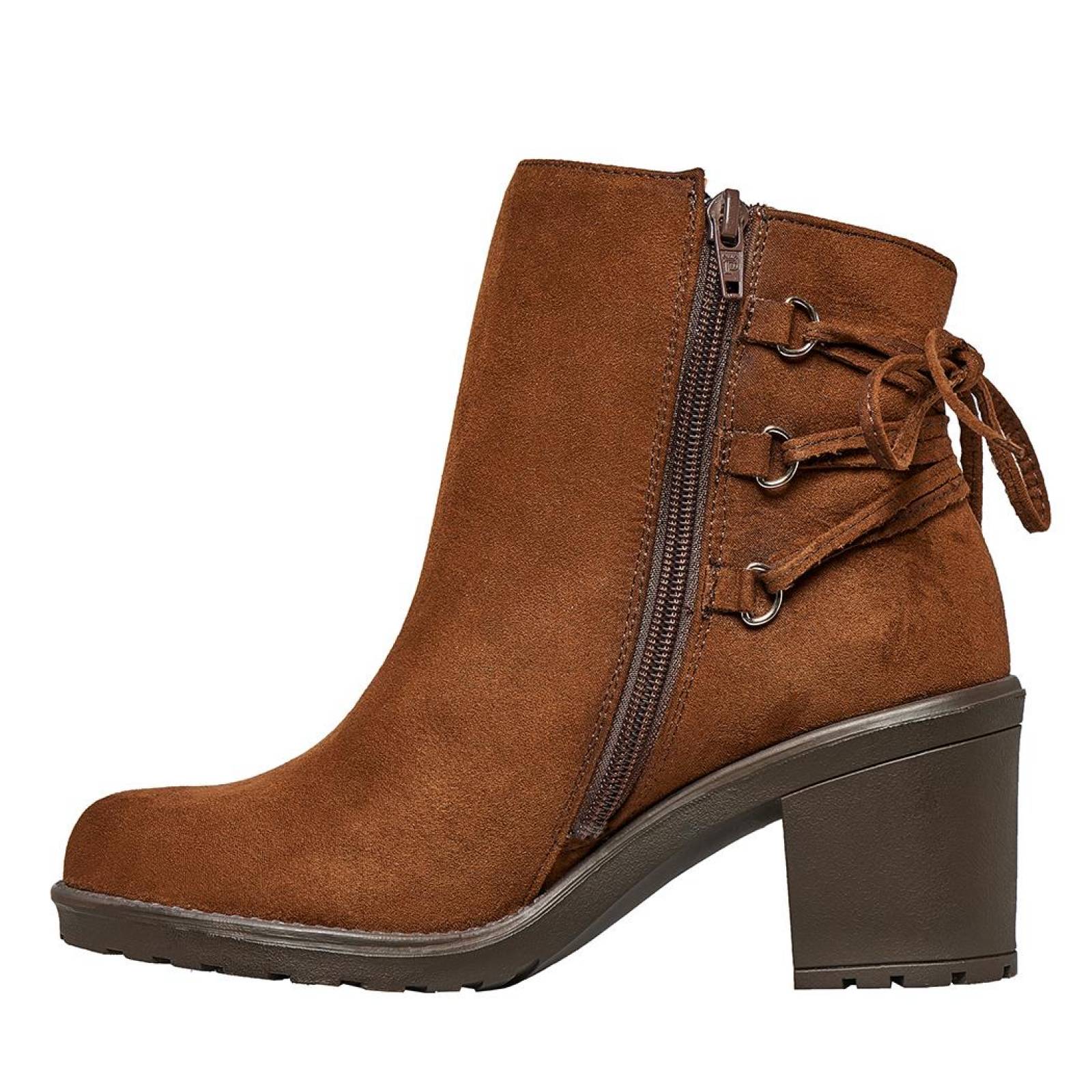 Botín Mujer Tipo Gamuza Tacón Ancho Cordon Moda Casual 