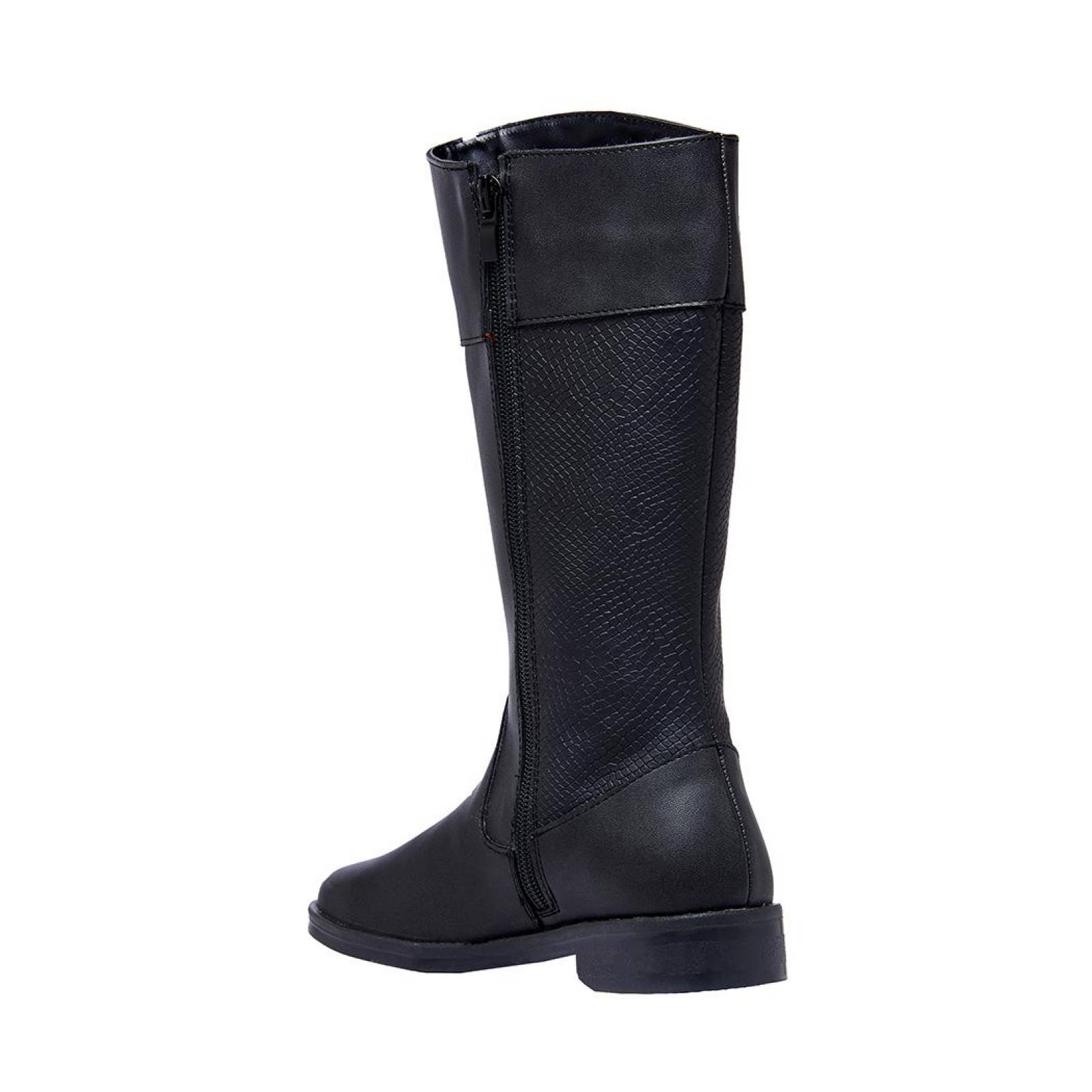 Botas Mujer Con Herraje Tacón Bajo Tipo Piel Negro Casuales