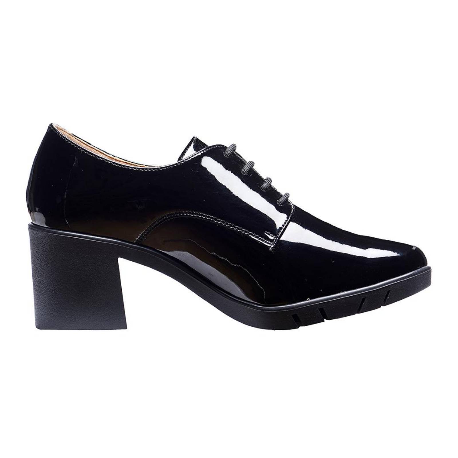 Zapatos Mujer Tacón Ancho Charol Negro Casual Formal