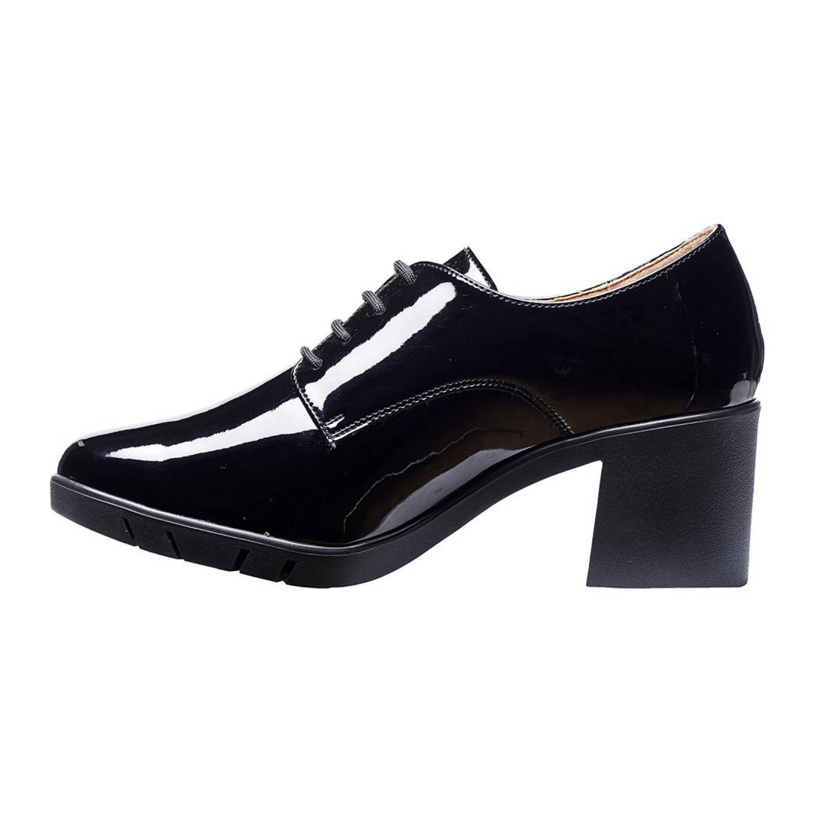 Zapatos Mujer Tacón Ancho Charol Negro Casual Formal