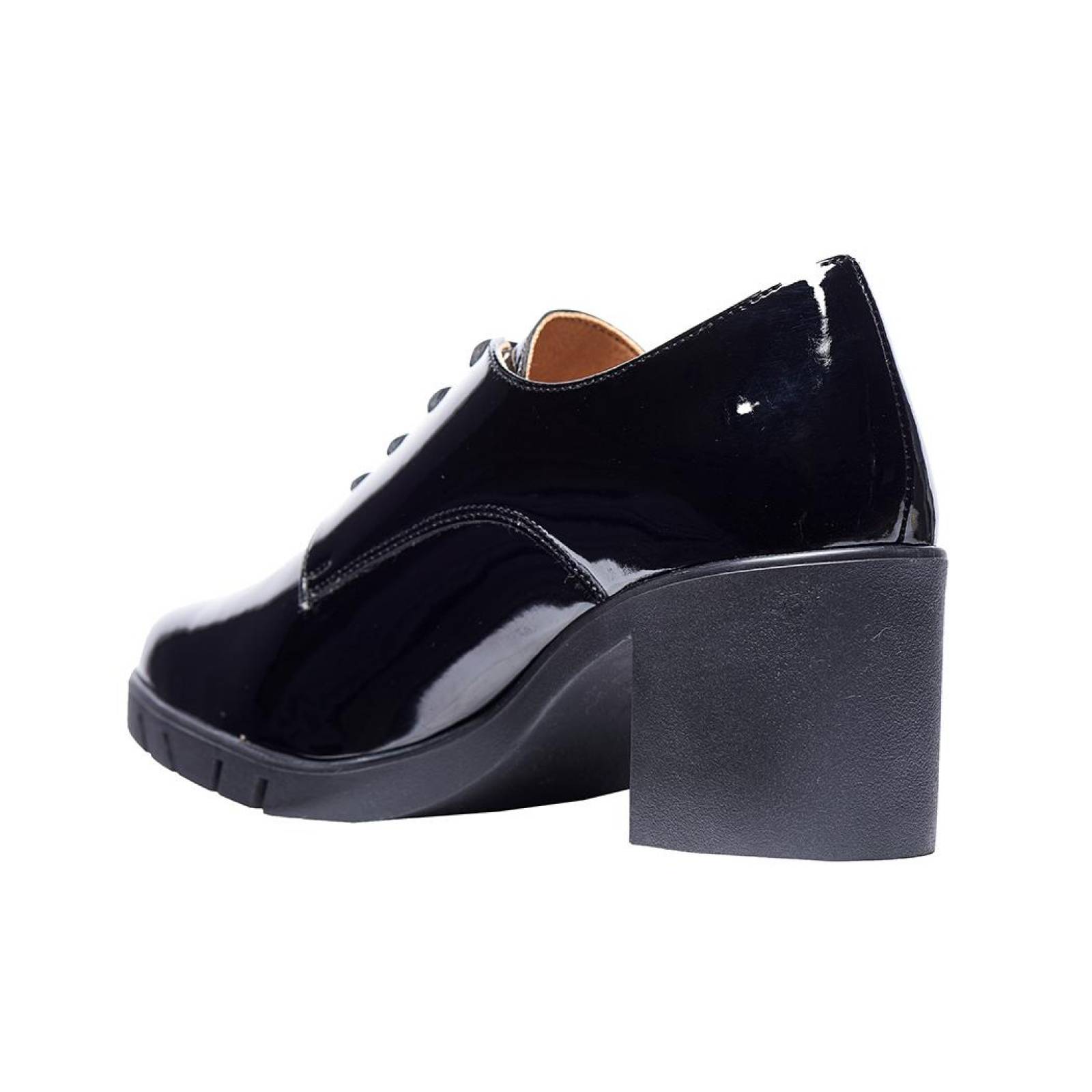 Zapatos Mujer Tacón Ancho Charol Negro Casual Formal