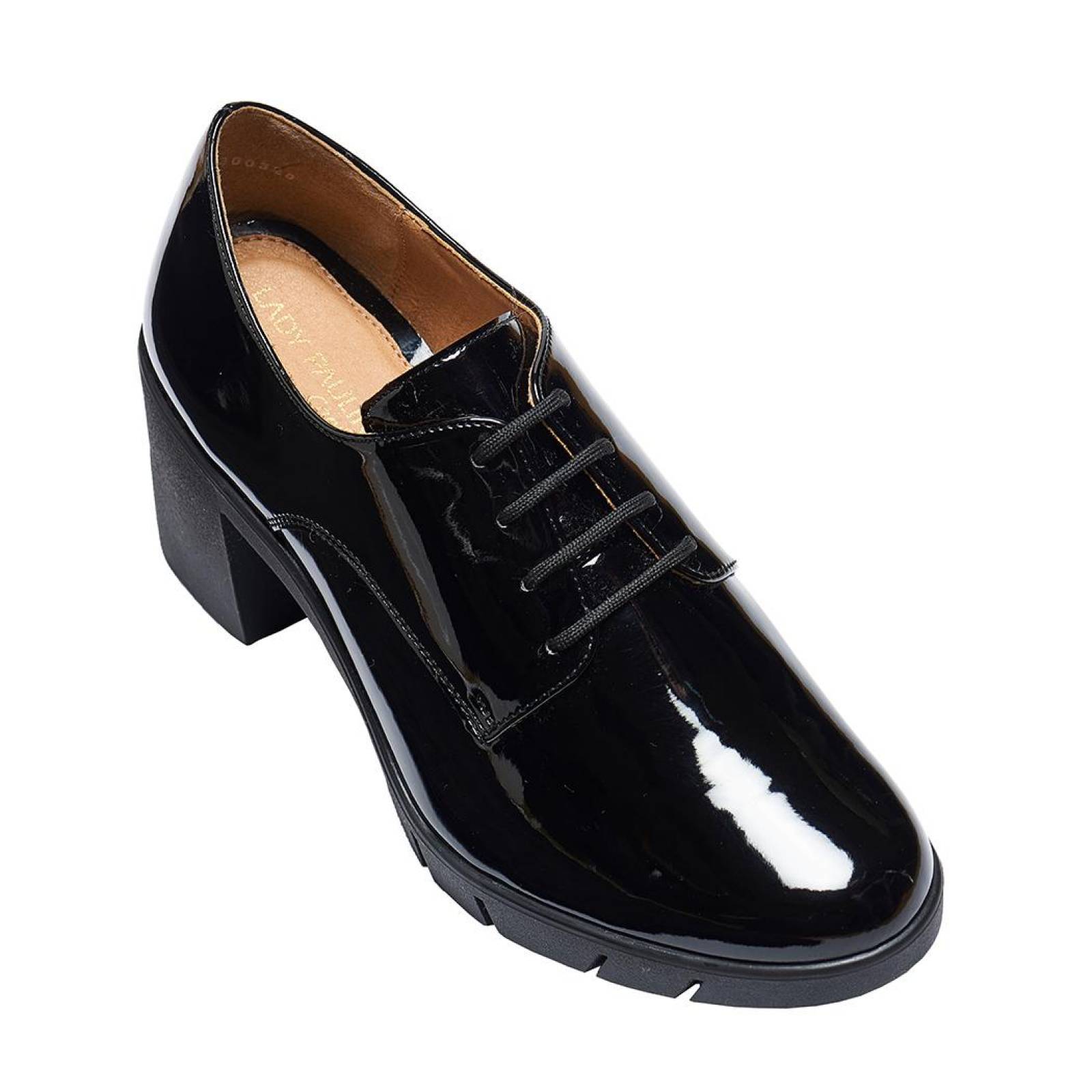 Zapatos Mujer Tacón Ancho Charol Negro Casual Formal