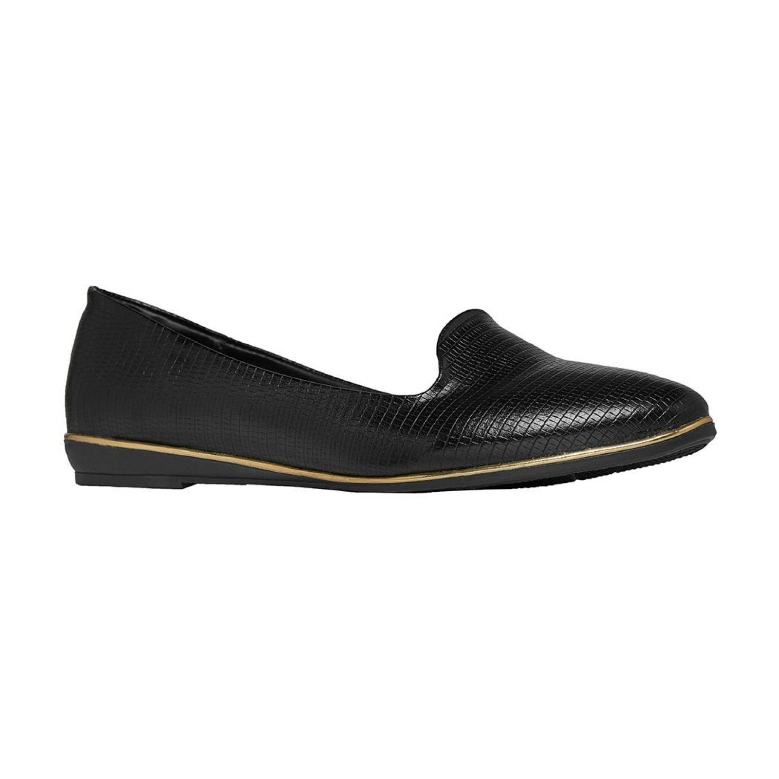 Flats Mujer Clásicos Tipo Piel Con Acabados Negro Moda Casual 