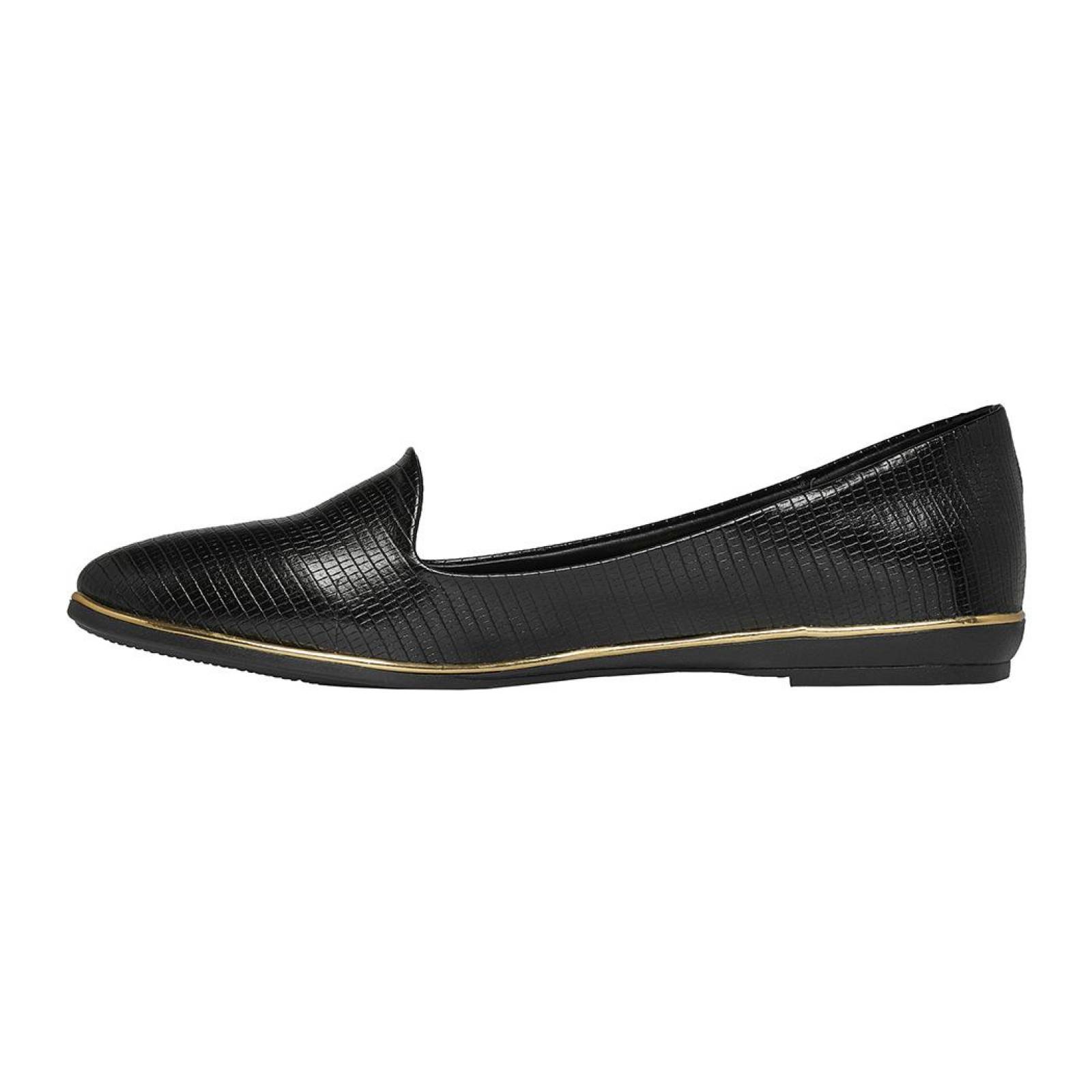 Flats Mujer Clásicos Tipo Piel Con Acabados Negro Moda Casual 