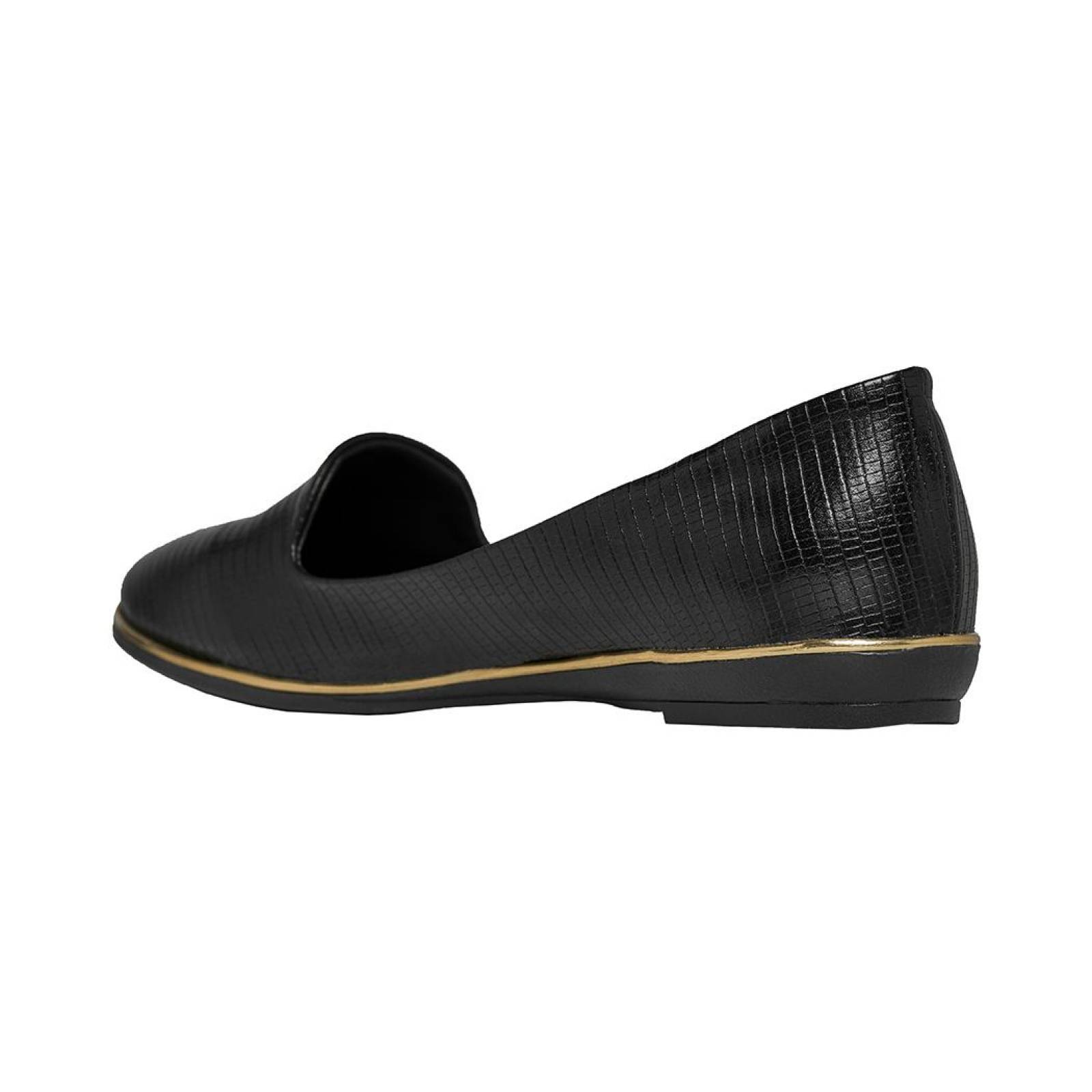 Flats Mujer Clásicos Tipo Piel Con Acabados Negro Moda Casual 