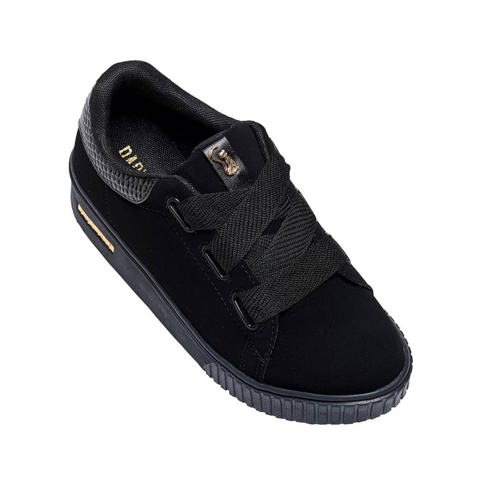 Tenis Mujer Tipo Ante Suela Ancha Negro Moda Casual/Urbana 