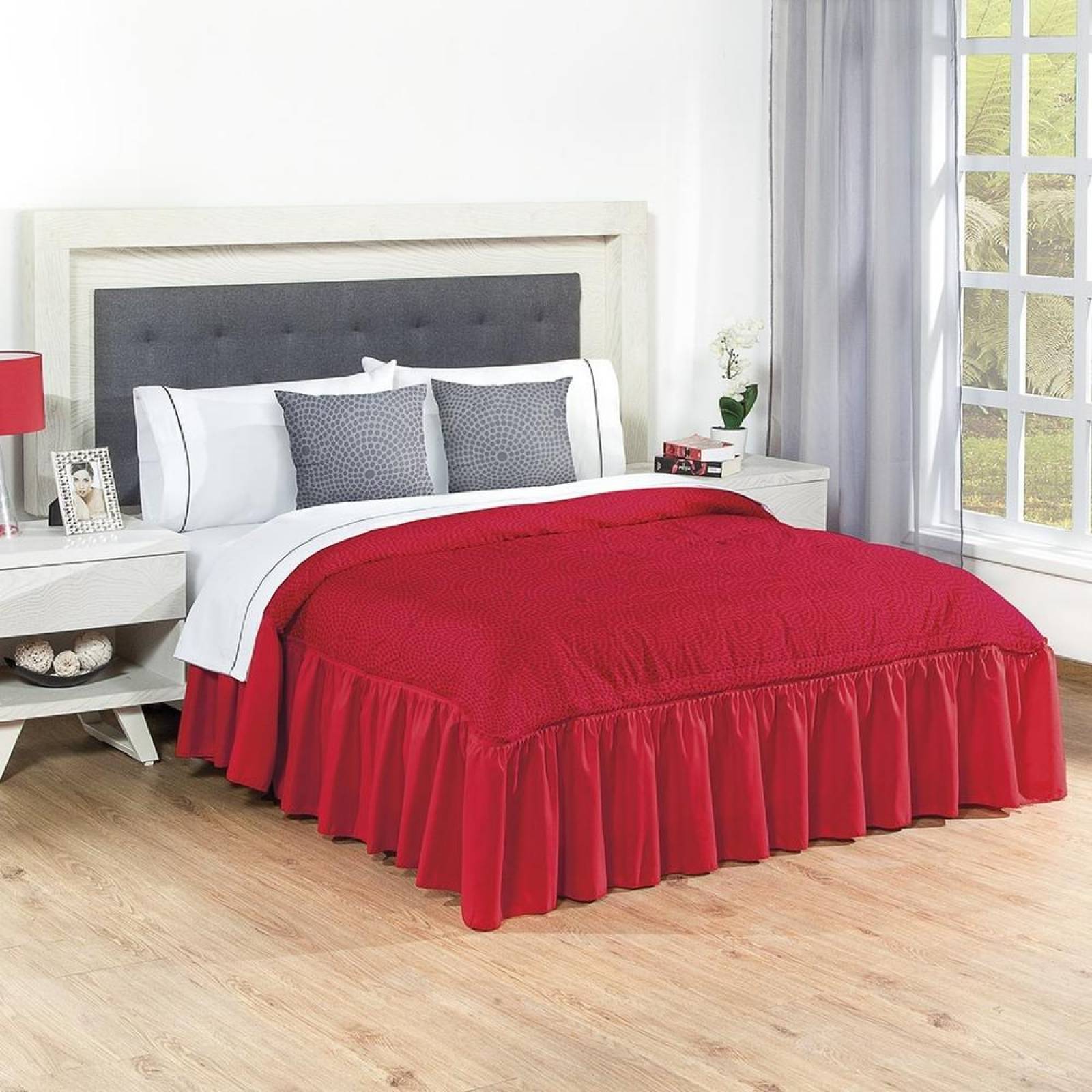 Colcha Para Cama Individual Lunares Rojo Suave Fresca