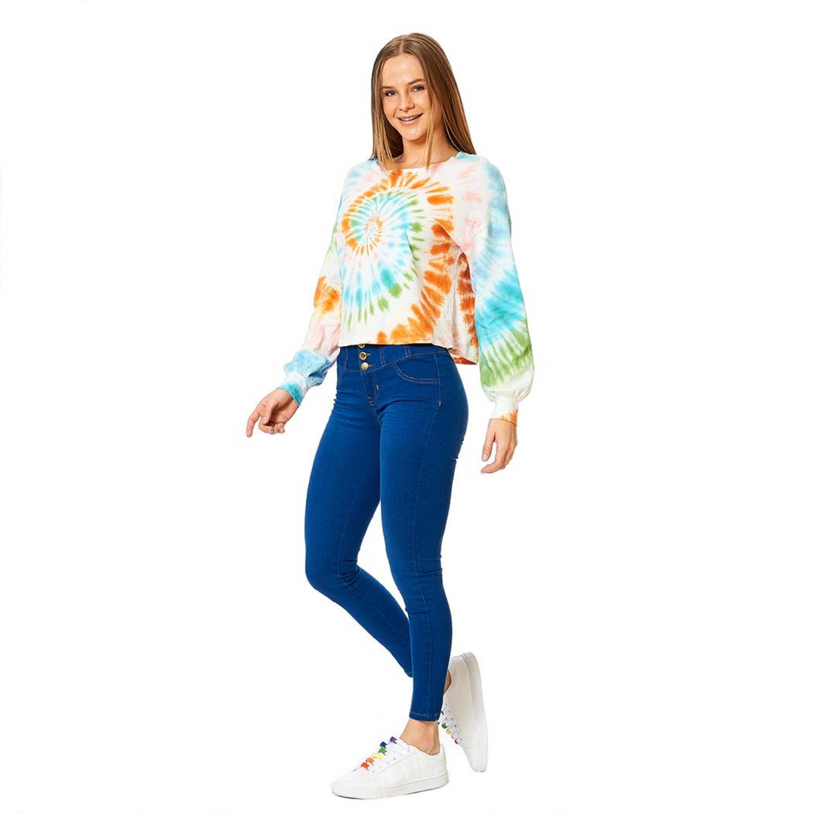 Blusa Tie Dye Multicolor Moda Mujer Juvenil Casual Manga Larga 