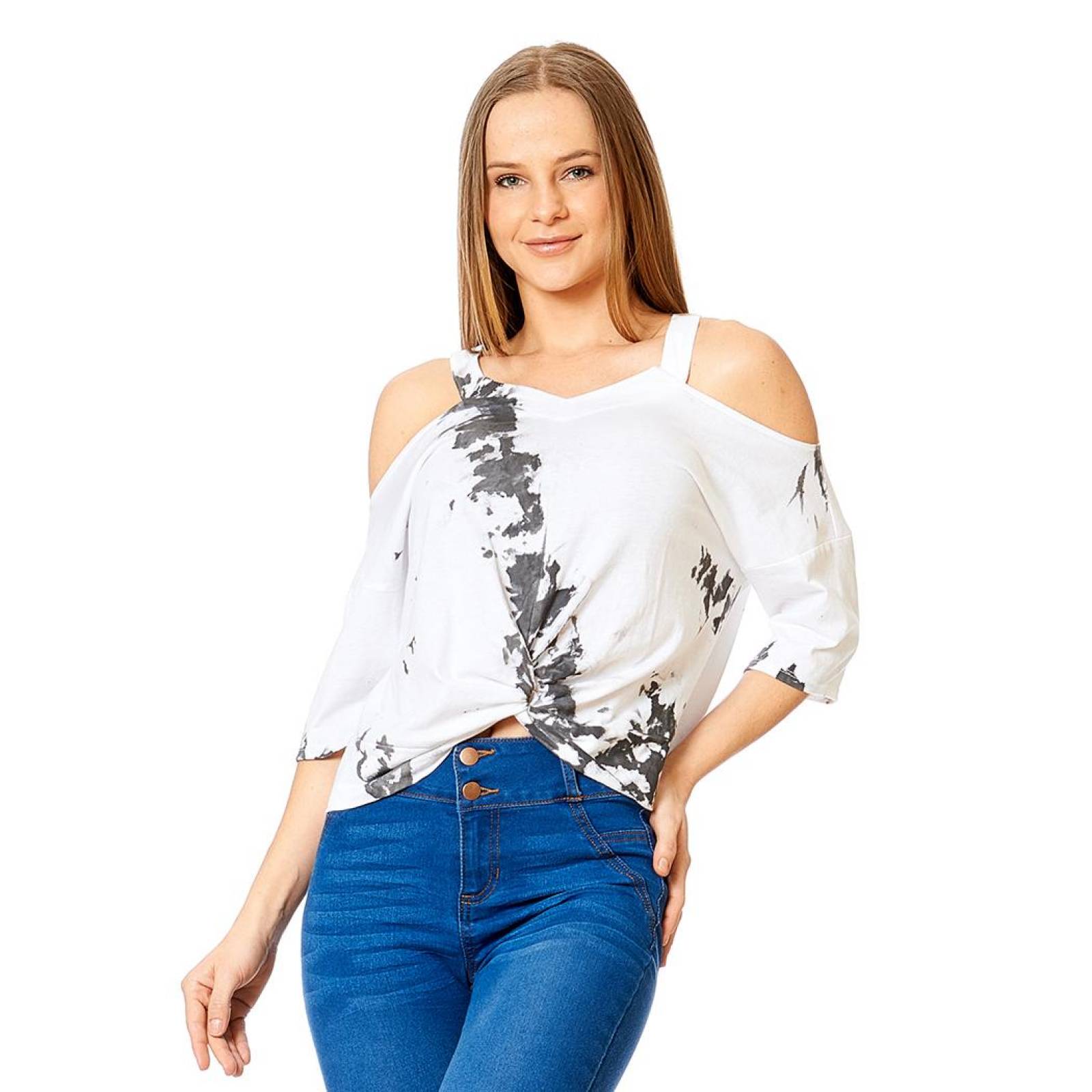 Blusa Tie Dye Juvenil Mujer Casual Hombros descubiertos 
