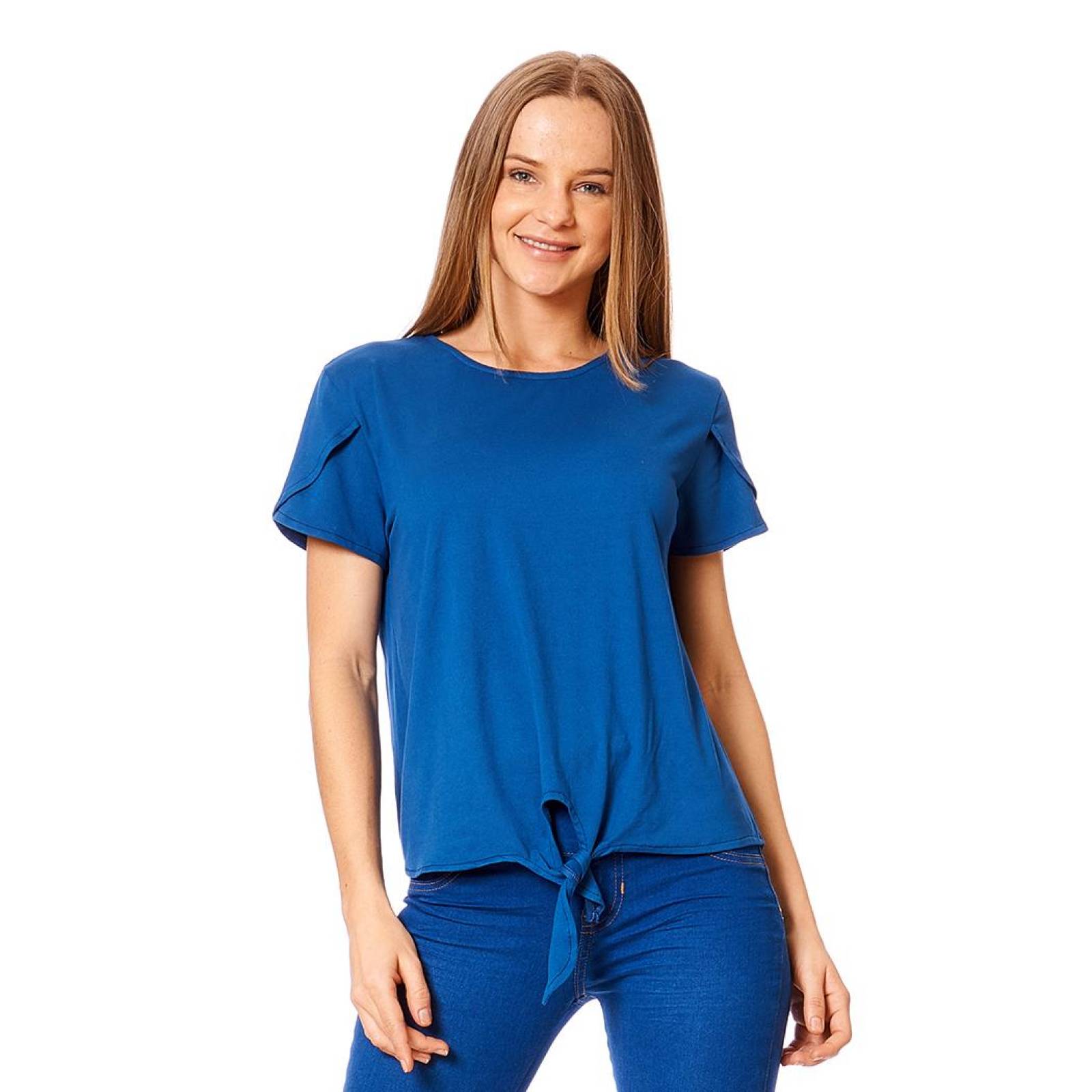 Blusa Moda Casual Con Nudo Color Petróleo Lisa Cómoda