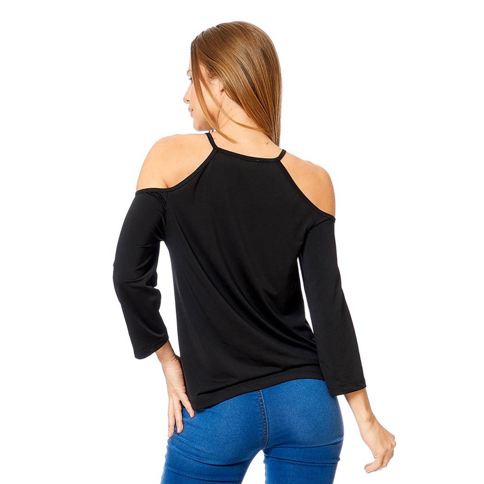 Blusa Hombros Descubiertos Mujer Casual Escote Profundo Negro 