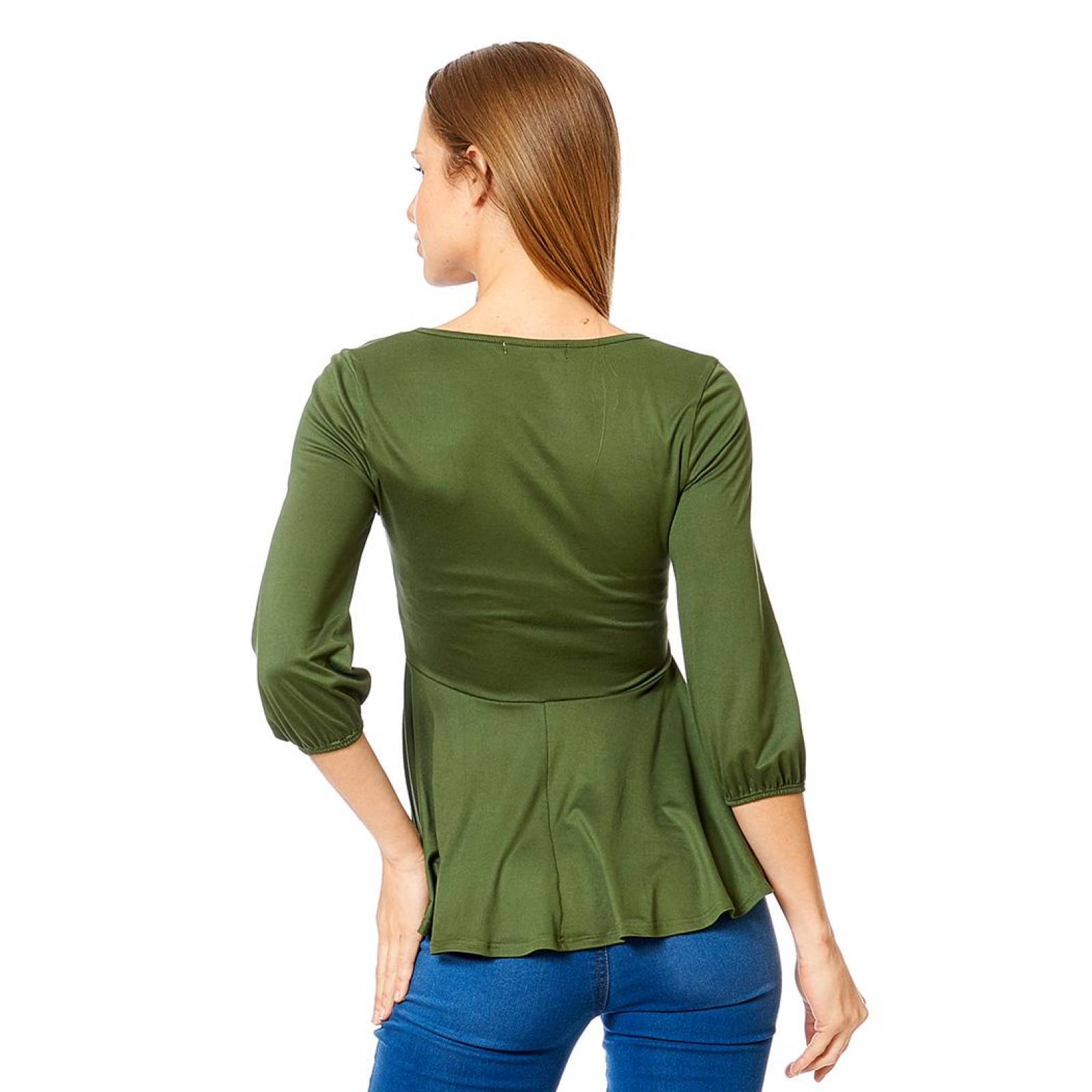 Blusa Escote Profundo Moño Moda Casual Mujer Juvenil Olivo 
